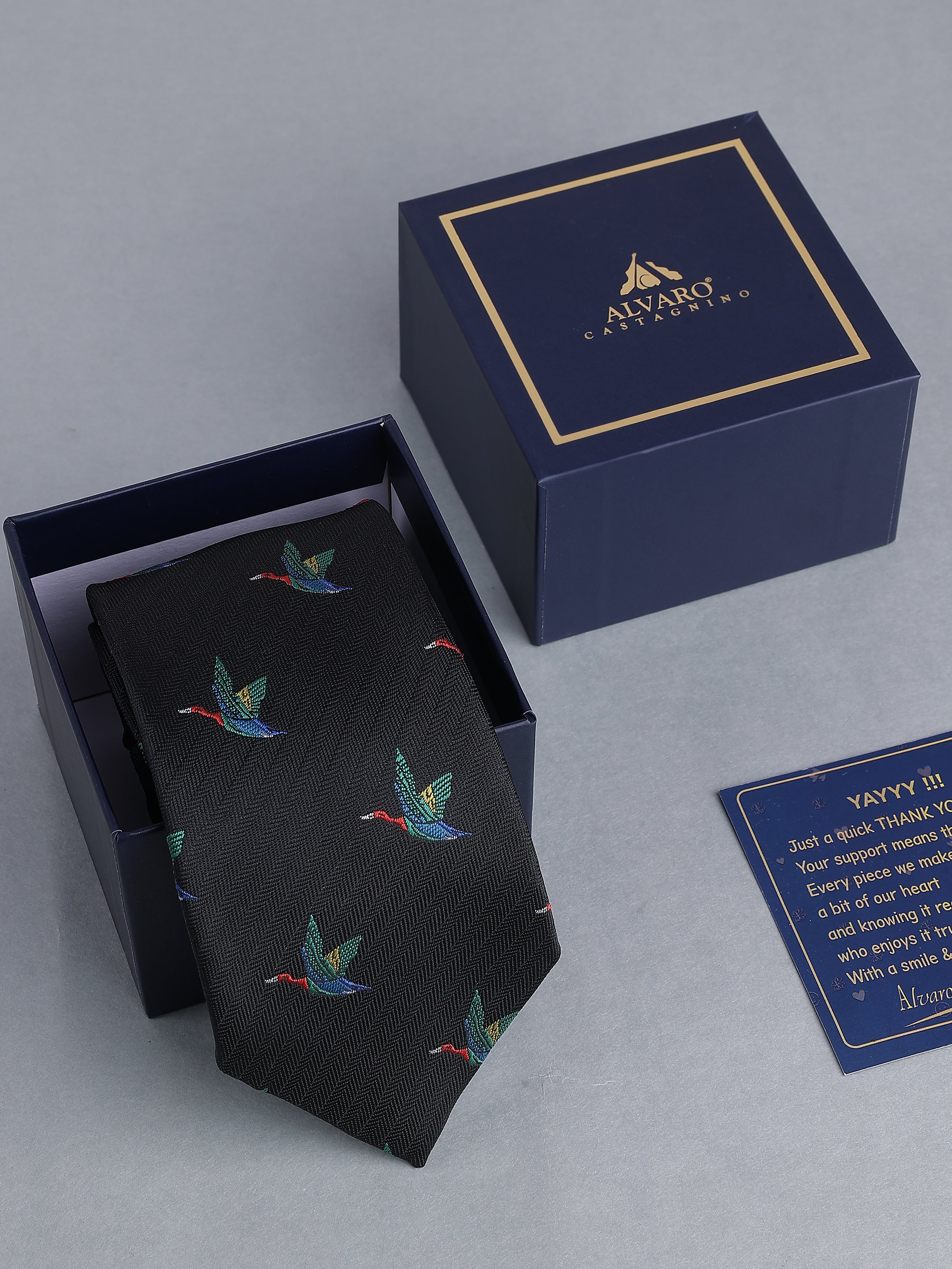 Black with Multicolor Flying Bird Necktie