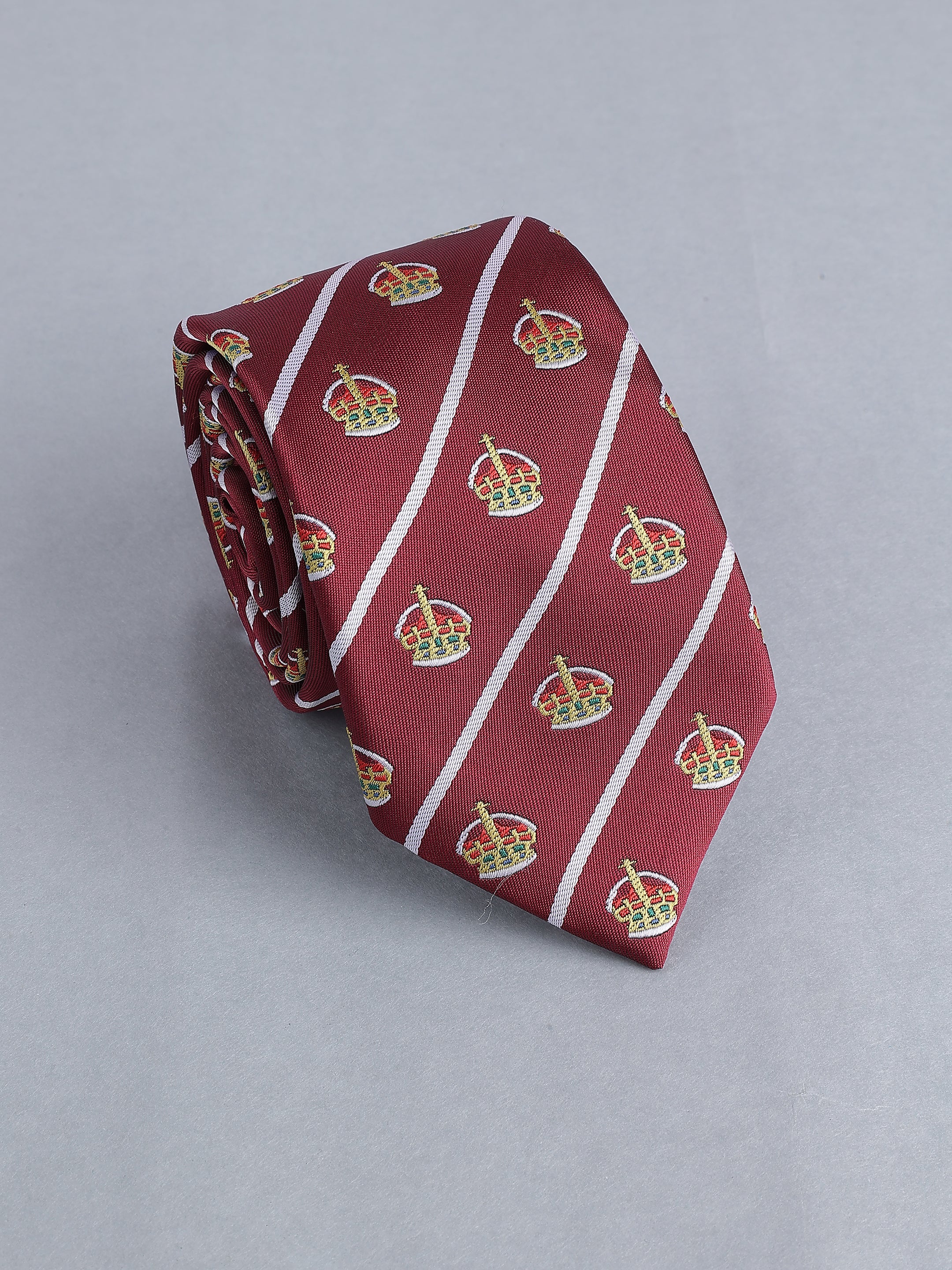 Maroon Crown Diagonal Stripe necktie