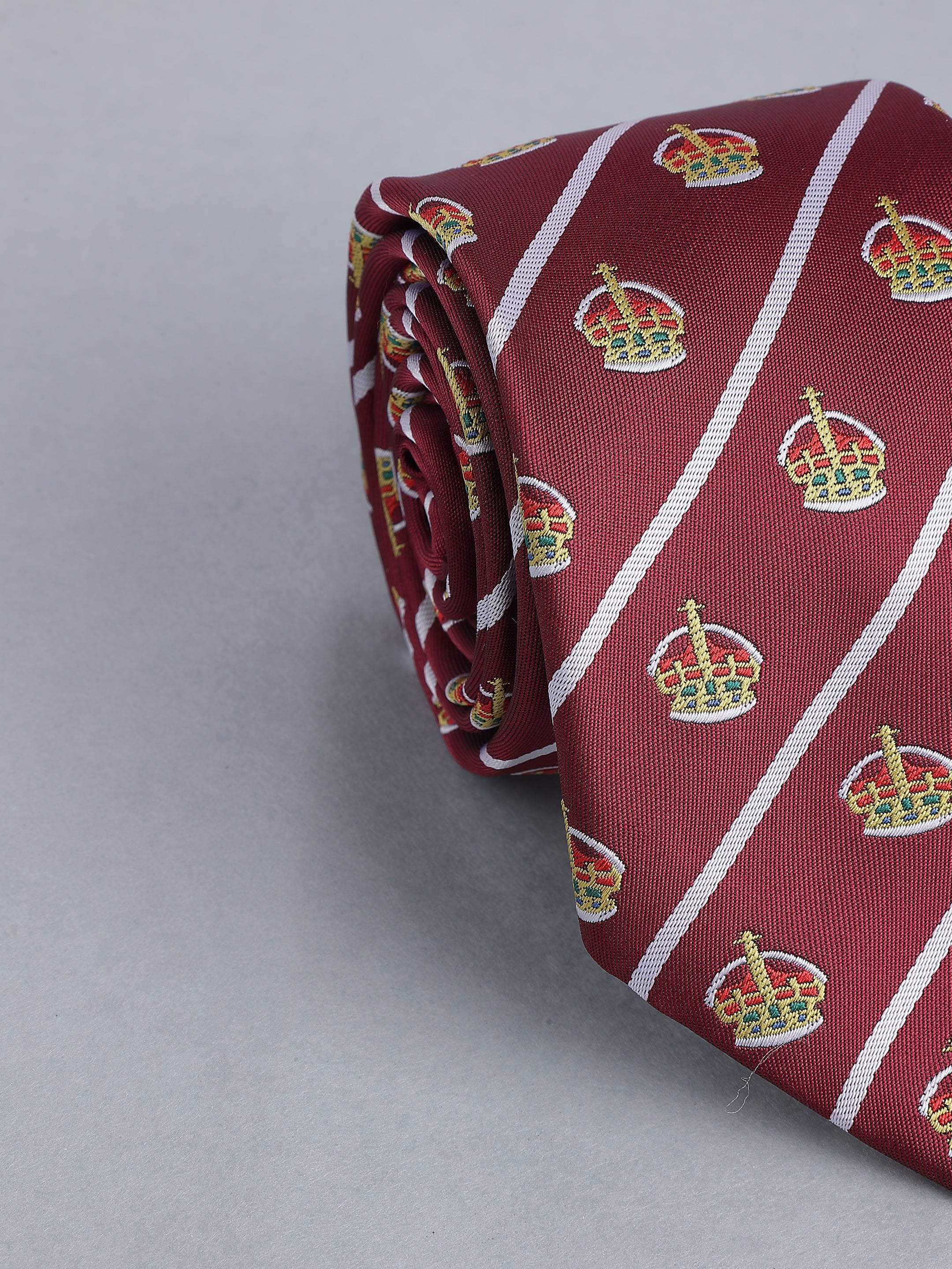 Maroon Crown Diagonal Stripe necktie