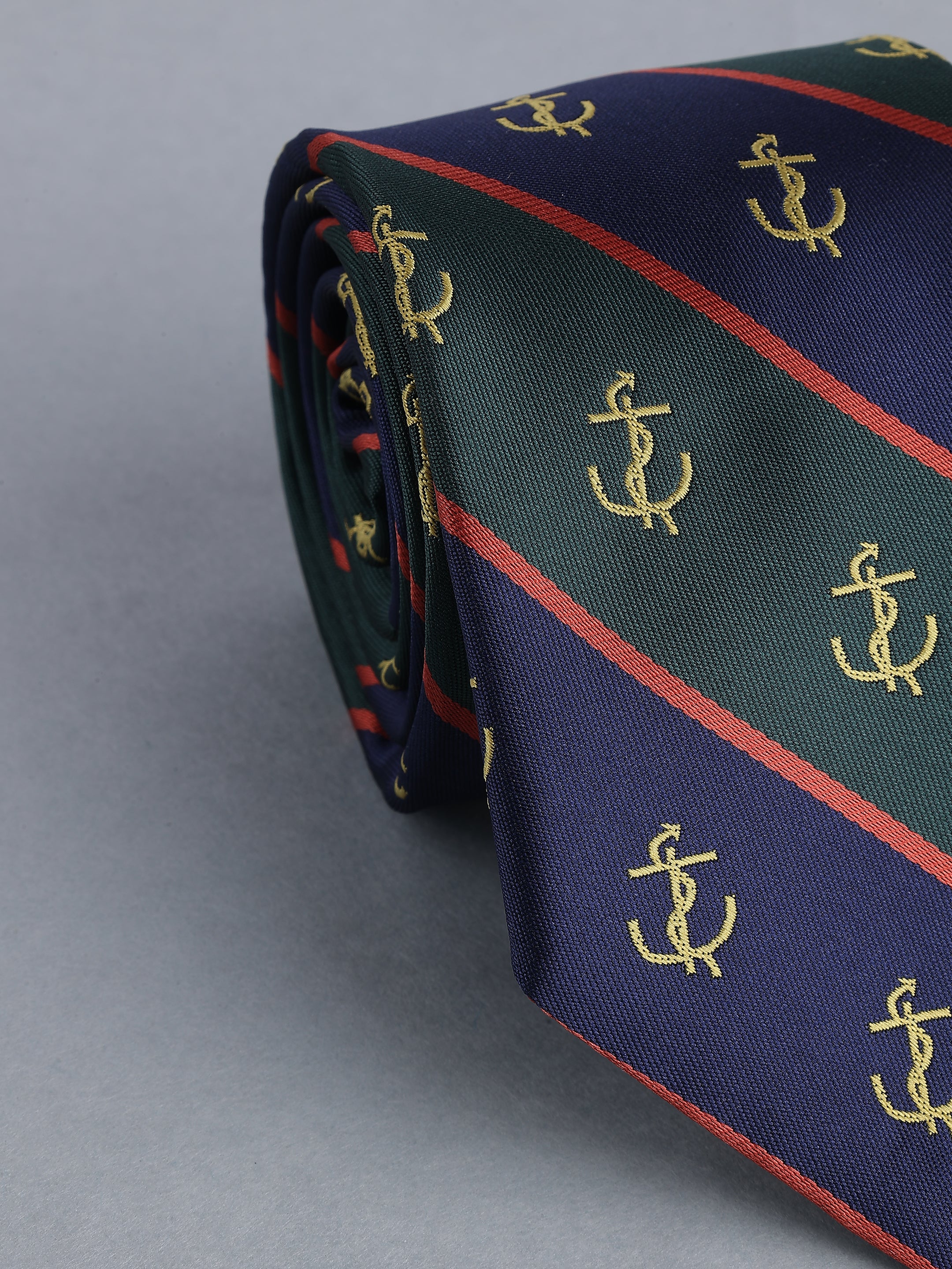 Navy & Green Anchor Diagonal Stripe Necktie