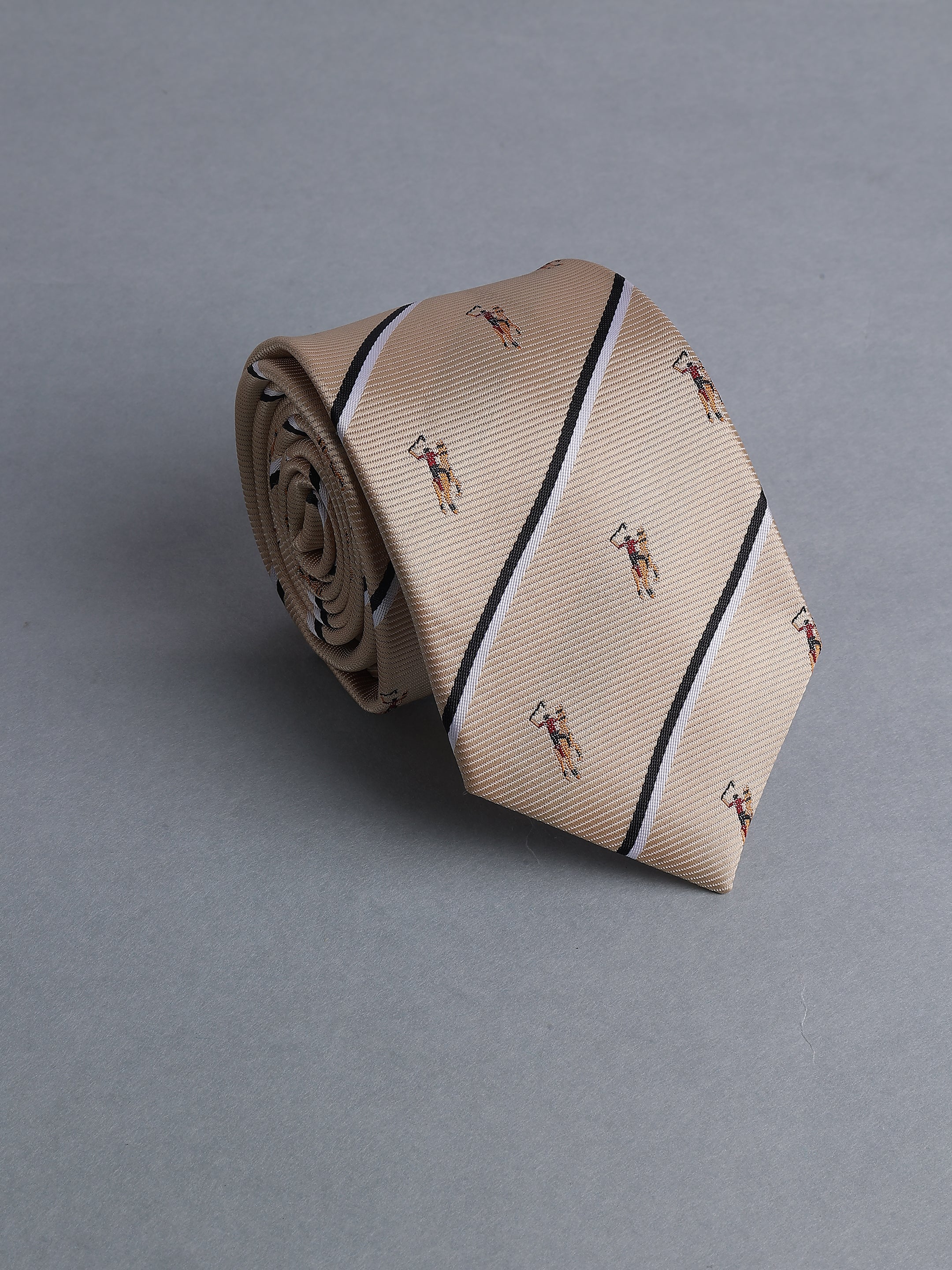 Beige Striped Polo Motif Necktie