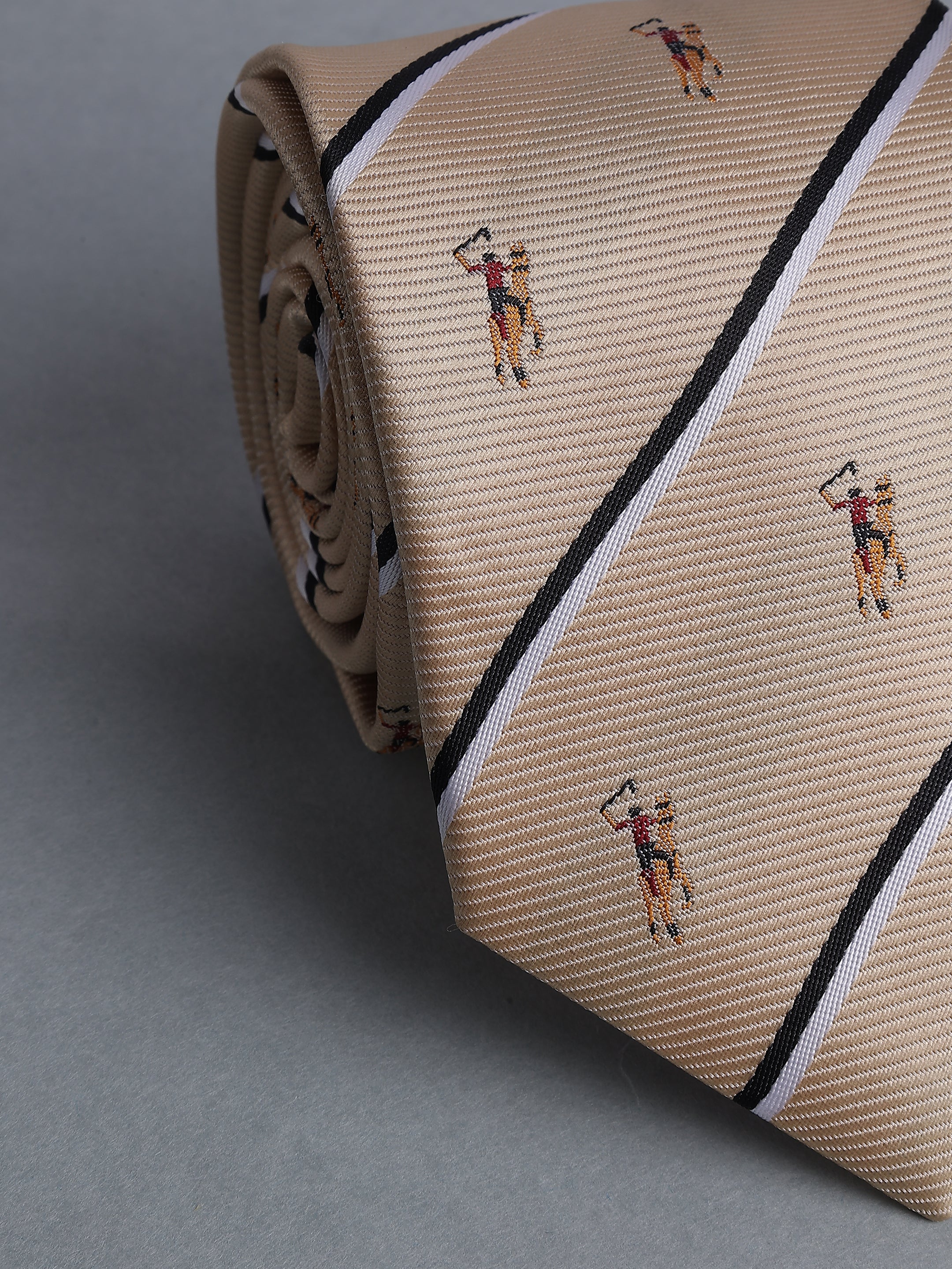 Beige Striped Polo Motif Necktie