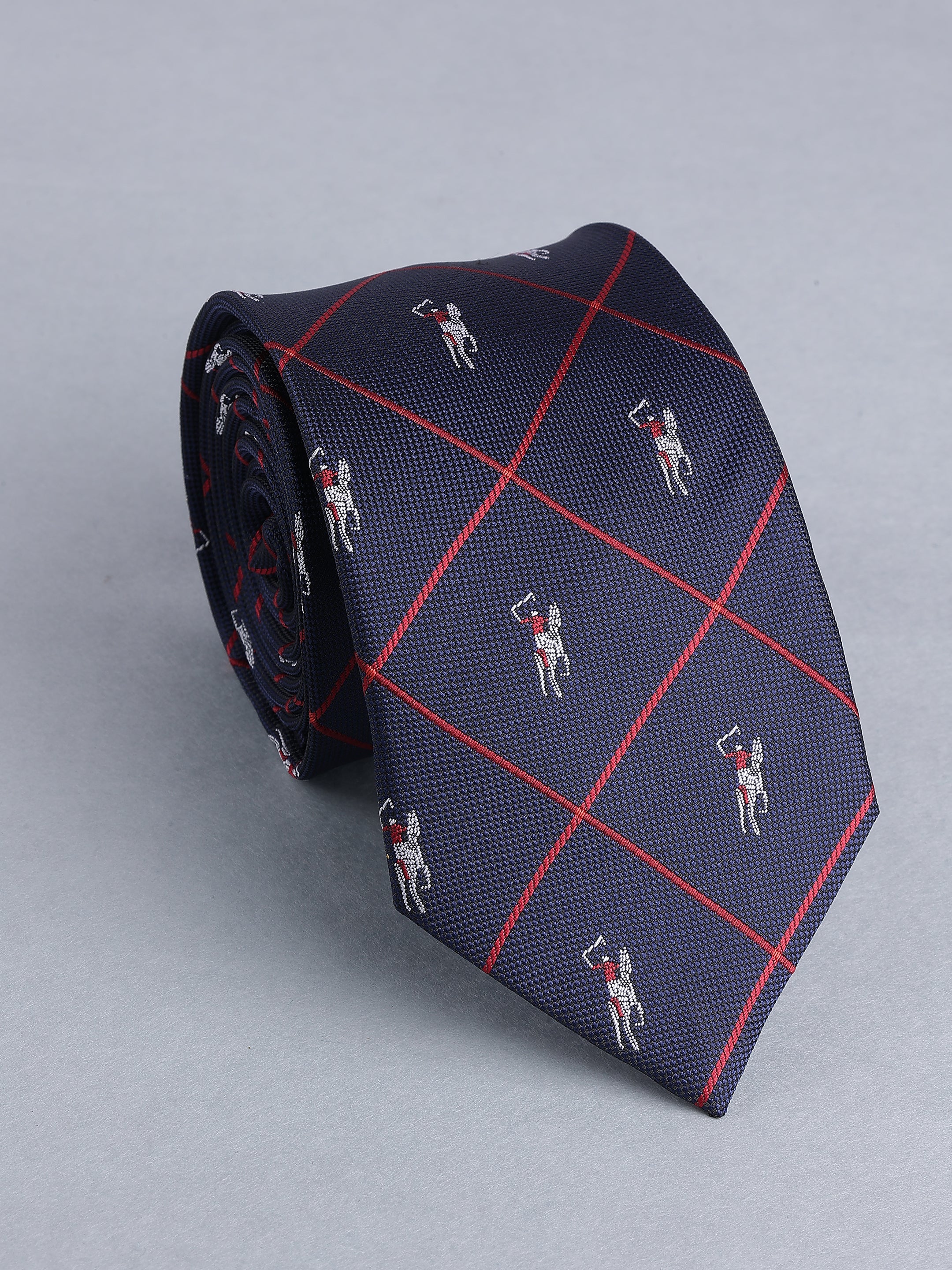 Navy & Red Grid Blend Polo Motif Necktie