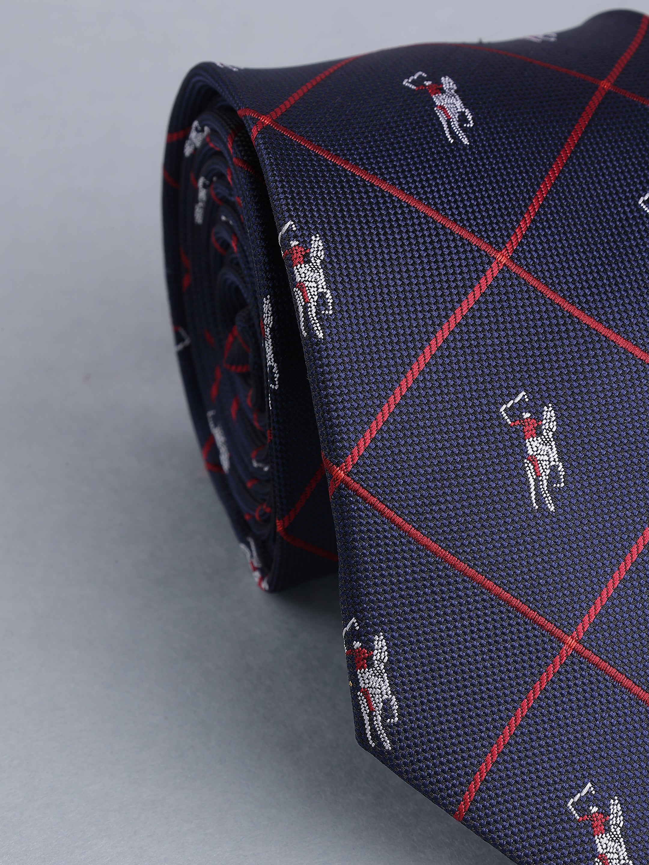 Navy & Red Grid Blend Polo Motif Necktie