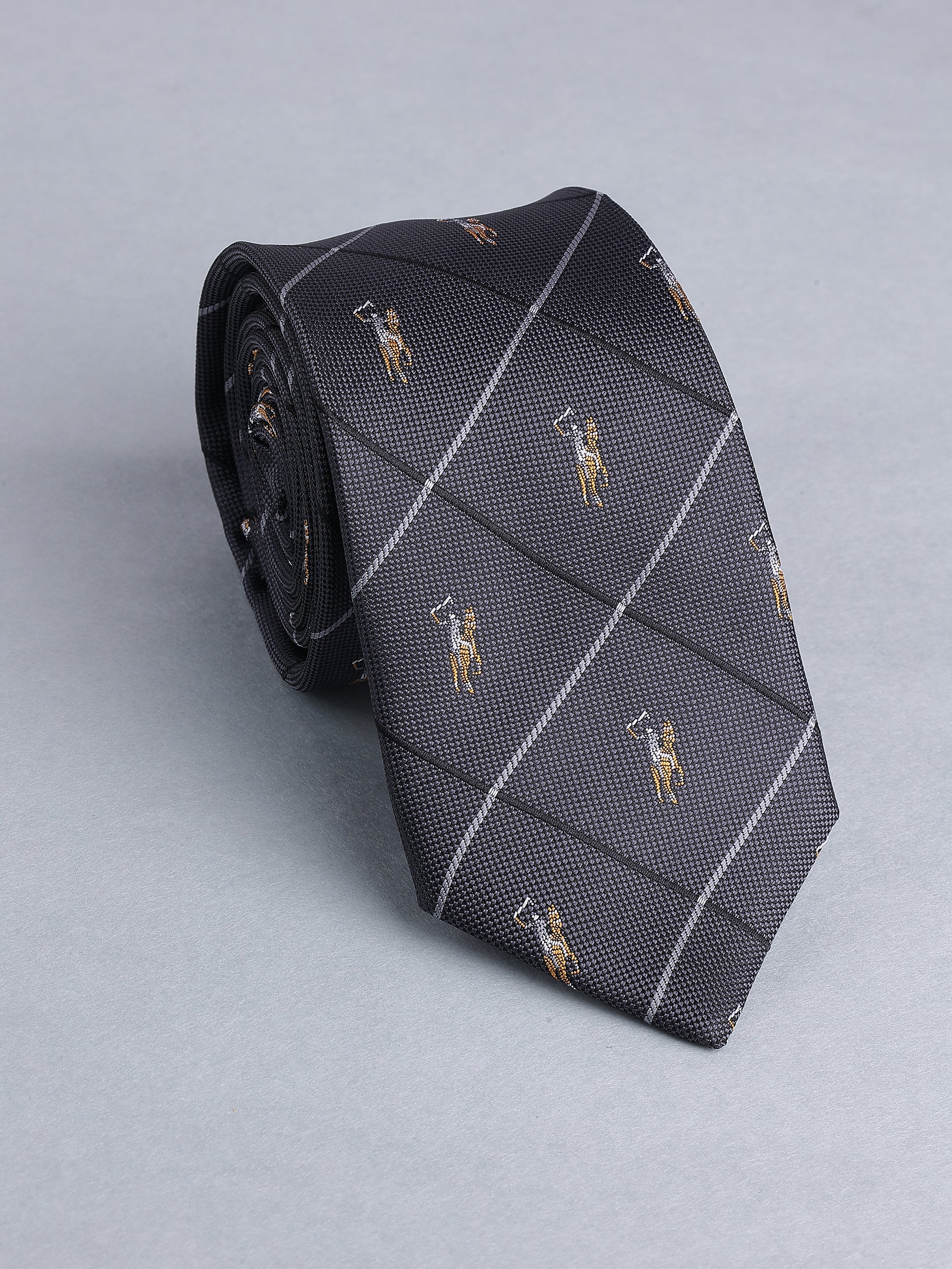Dark Grey Check Grid Blend Polo Necktie