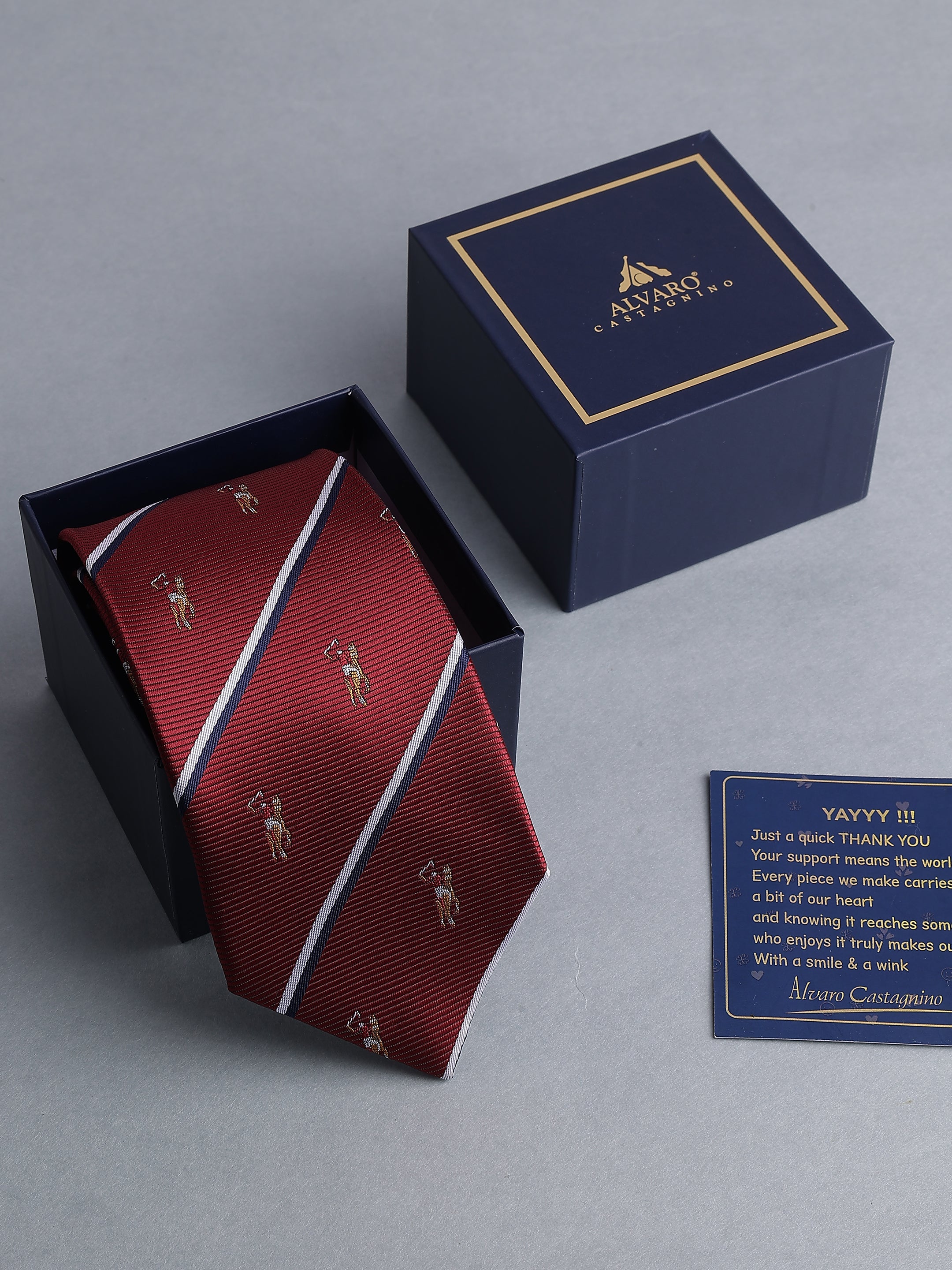 Maroon Striped Blend Polo Motif Necktie