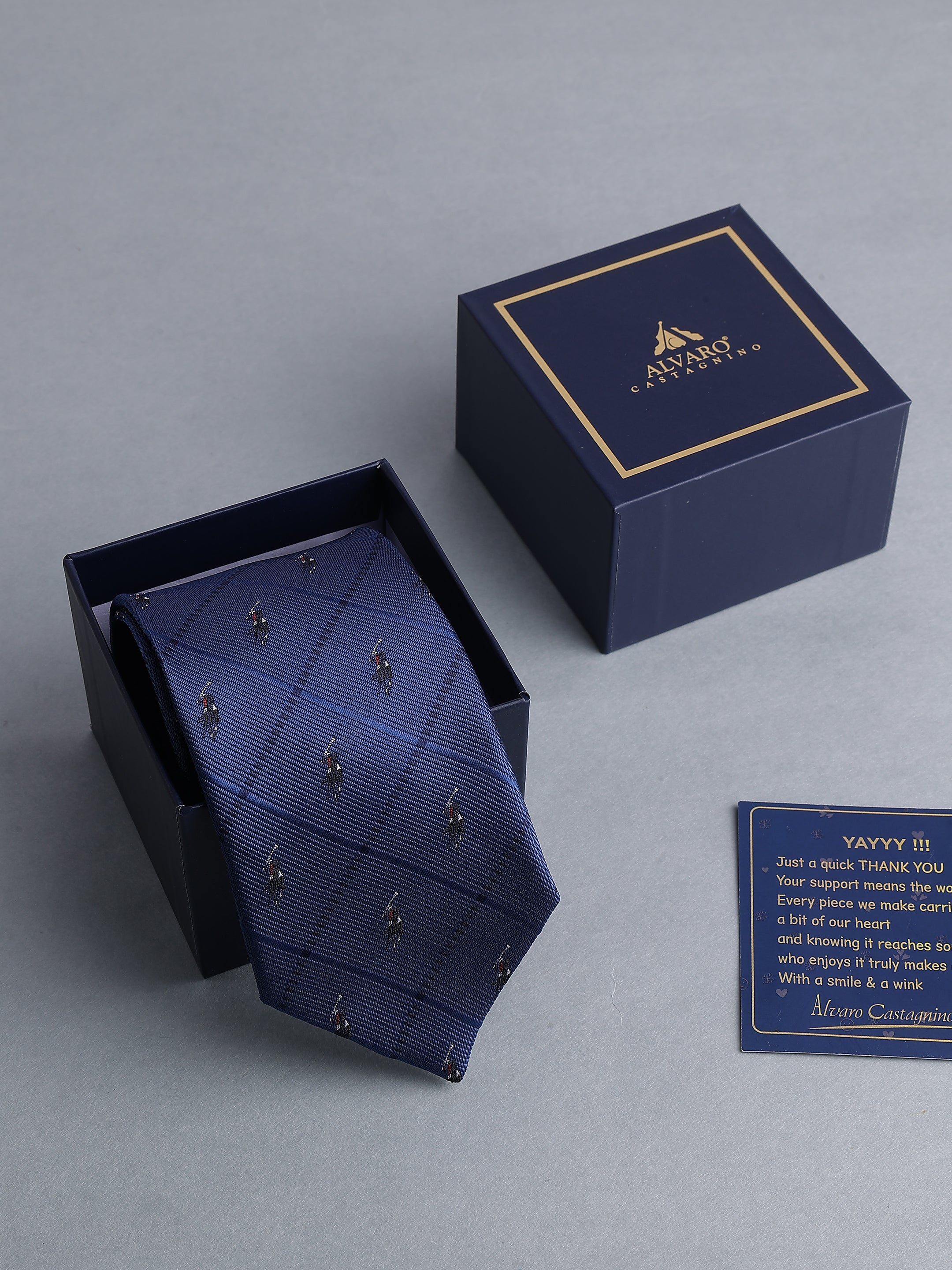 Navy Blue Tonal Grid Blend Polo Necktie