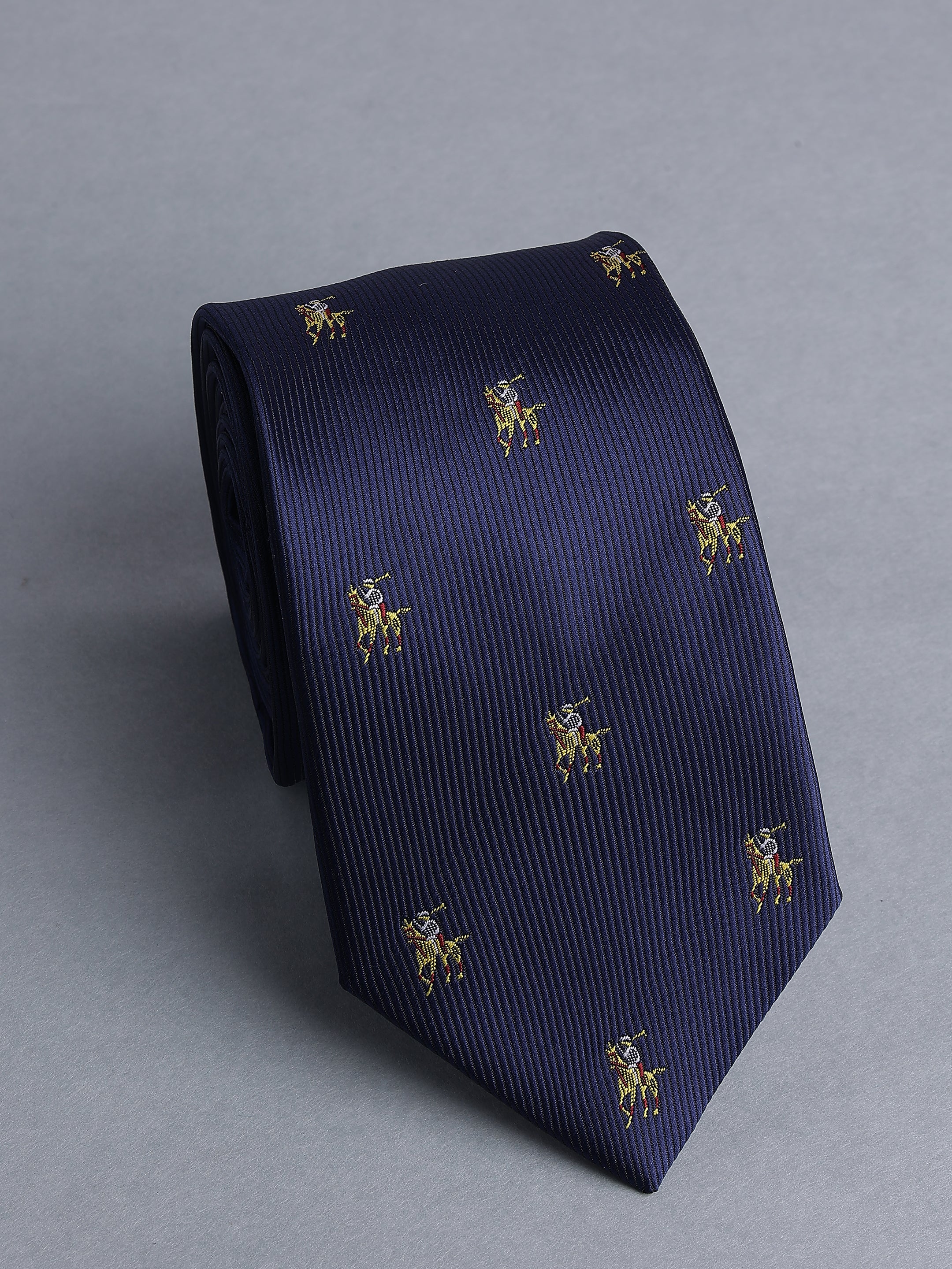 Navy Ribbed Blend Polo Motif Necktie