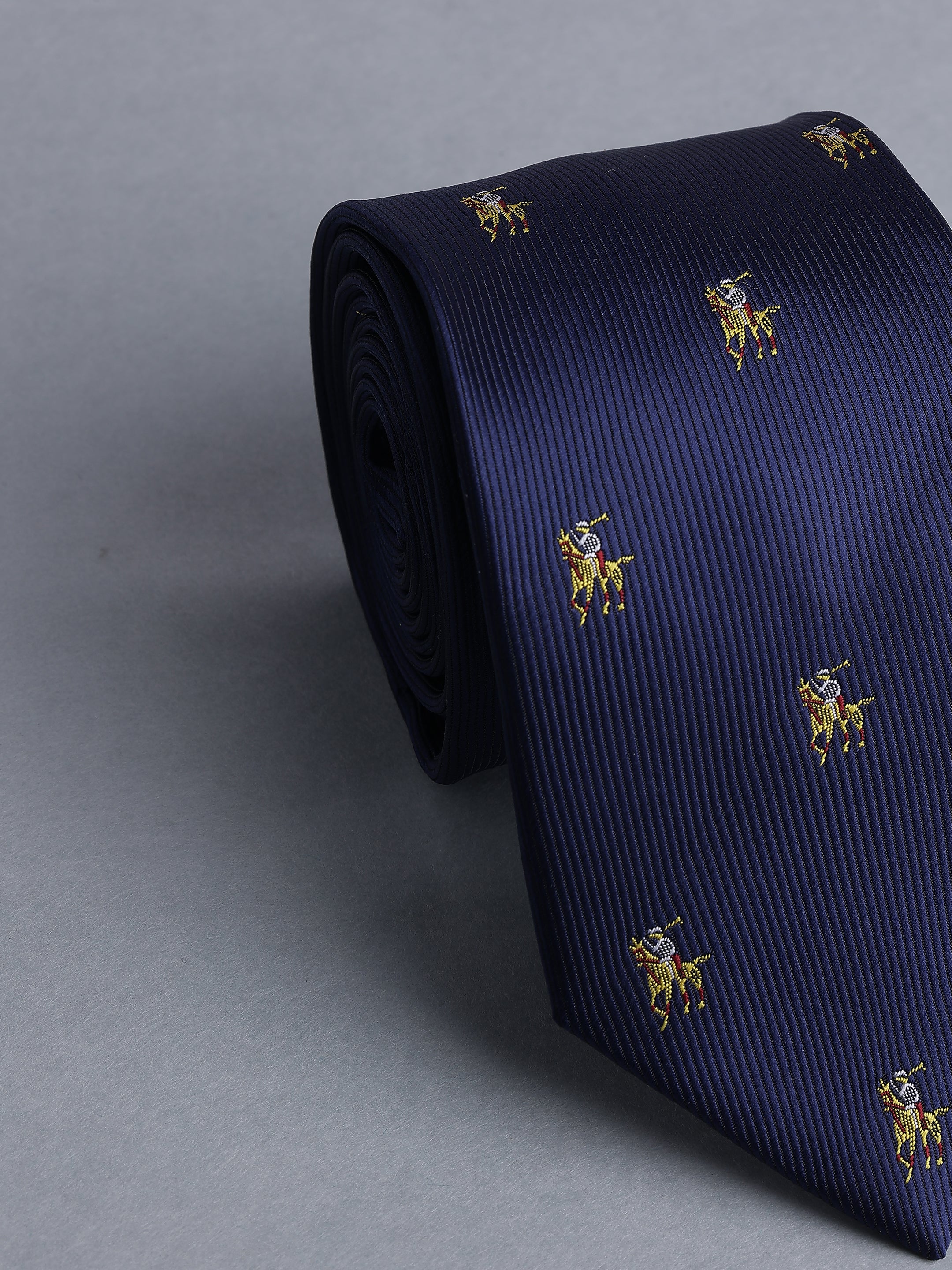 Navy Ribbed Blend Polo Motif Necktie
