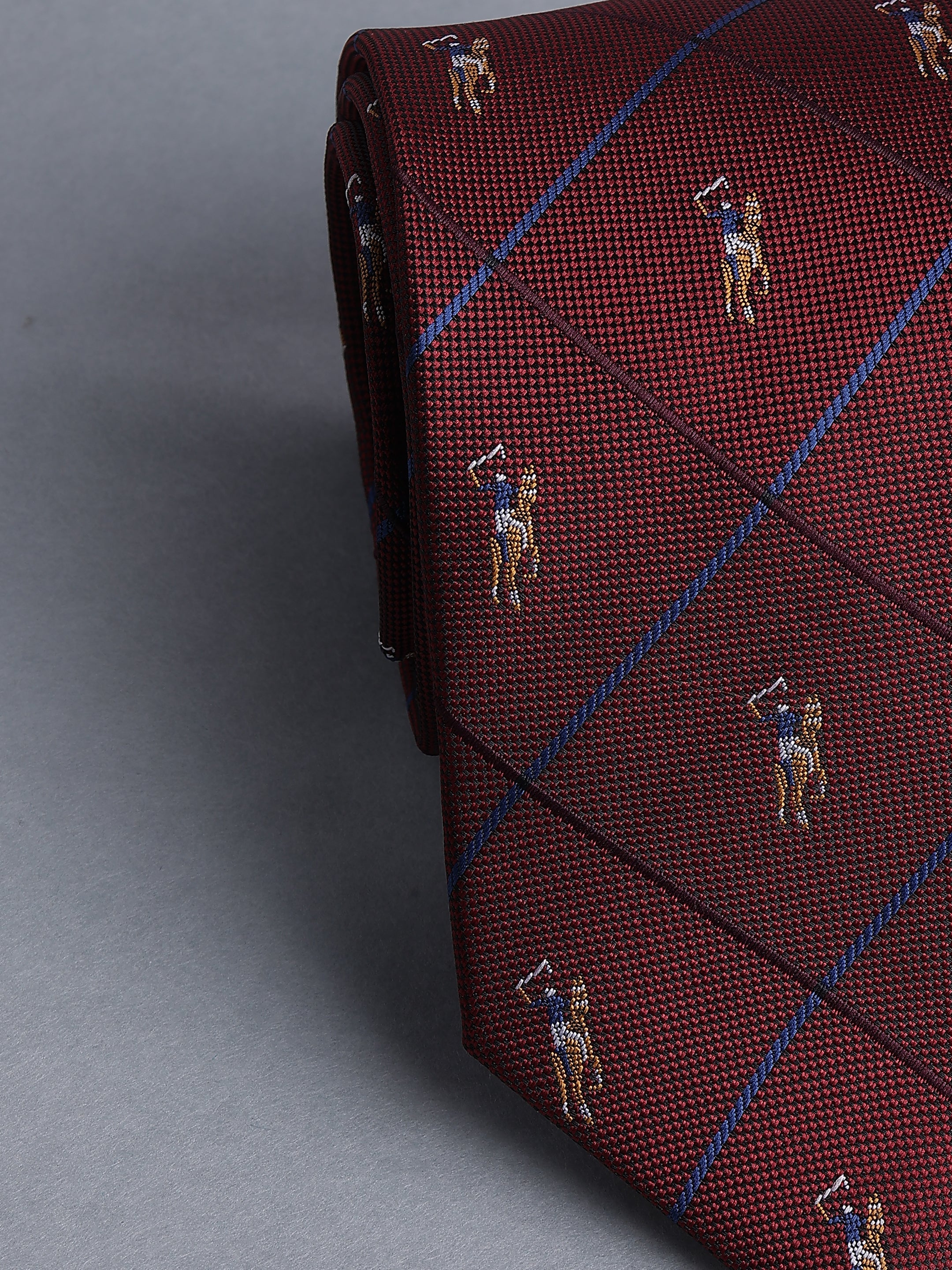 Maroon Check Grid Blend Polo Necktie