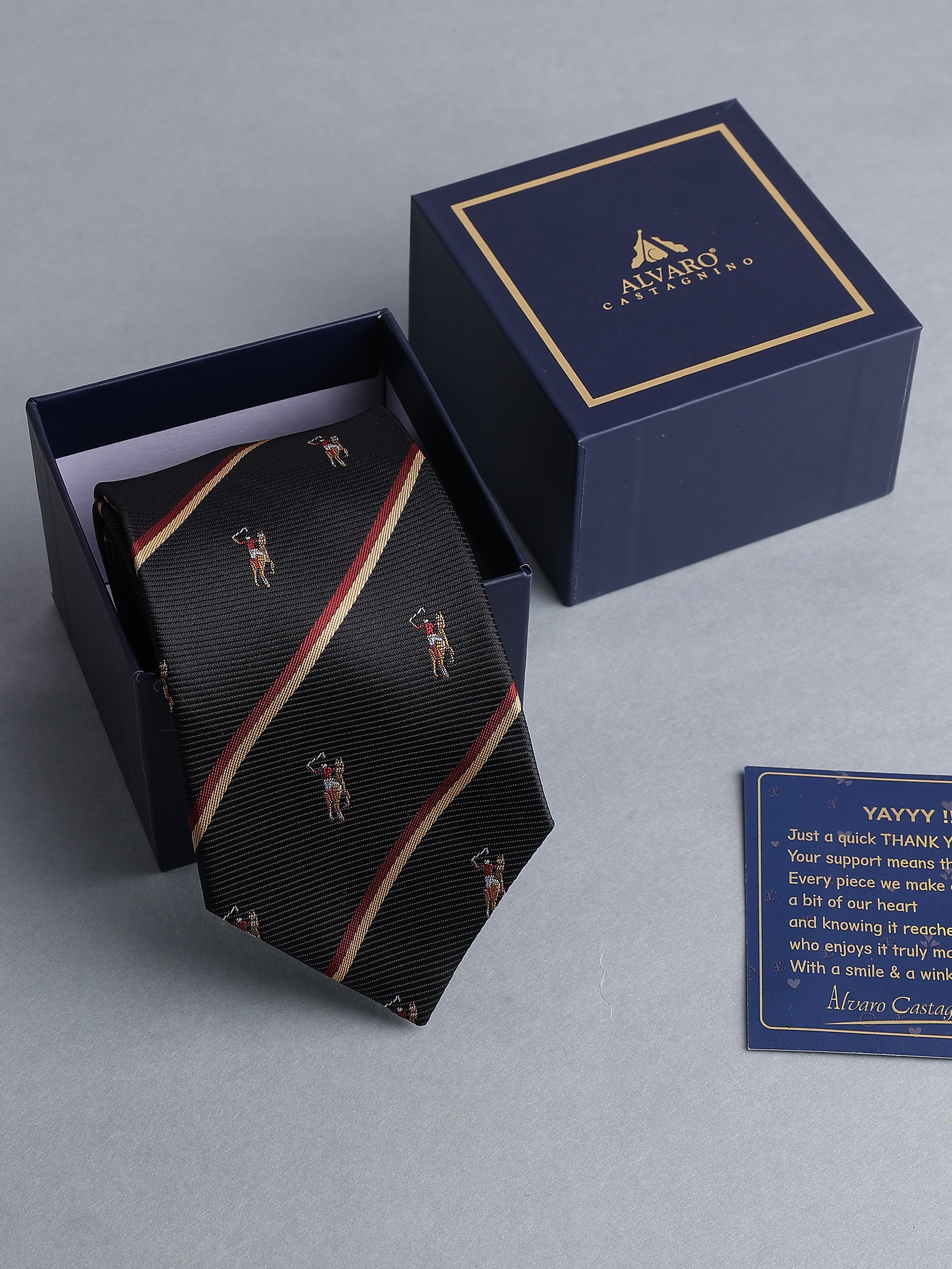 Black Striped Blend Polo Motif Necktie