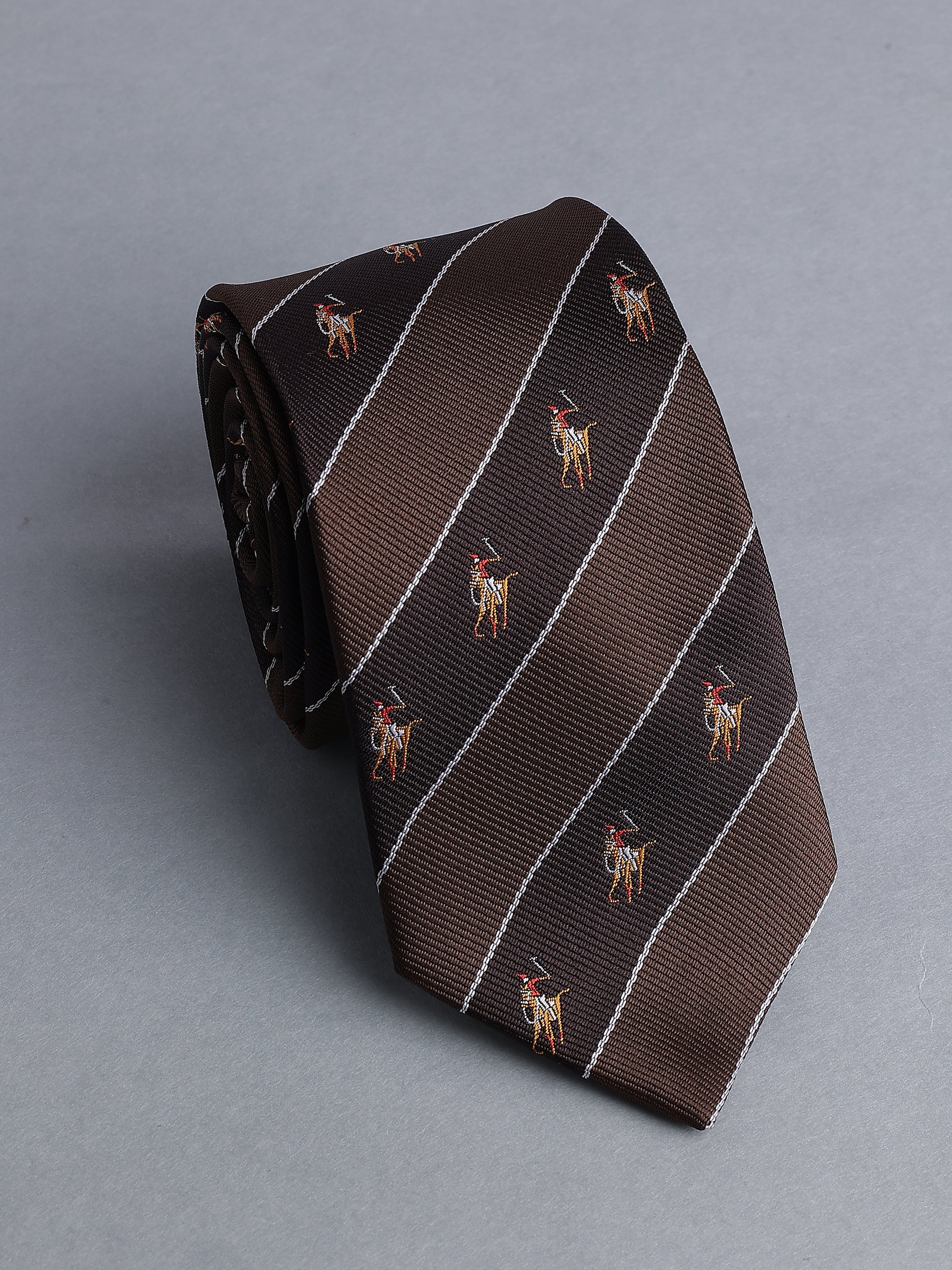 Coffee Brown Striped Blend Polo Necktie