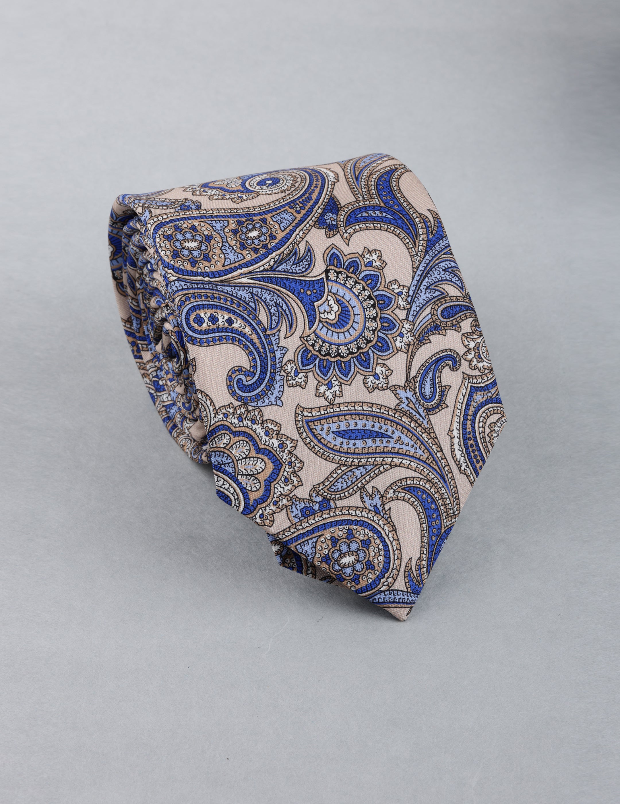 Beige Blue Paisley Necktie