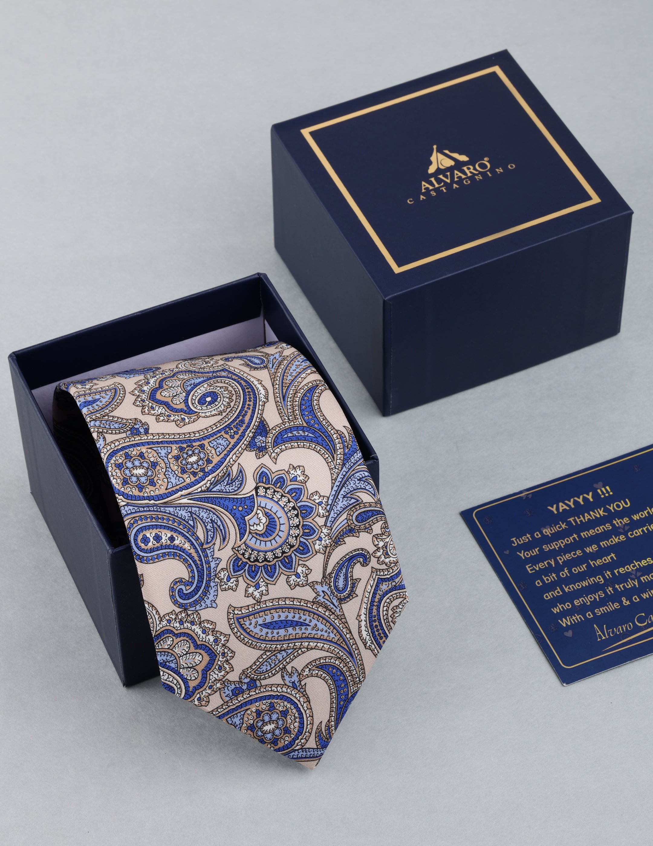 Beige Blue Paisley Necktie