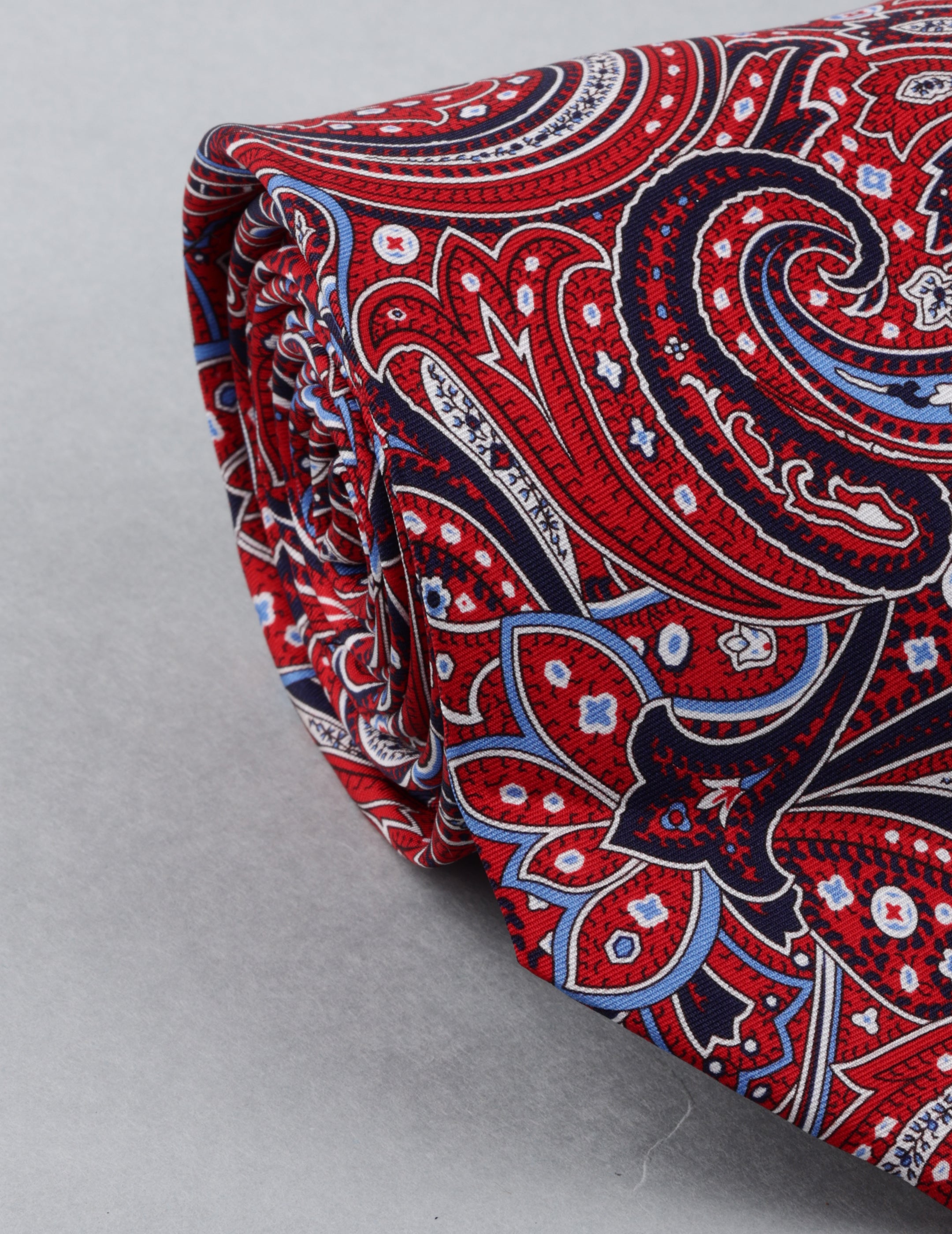 Red & Navy Paisley Printed Silk Necktie