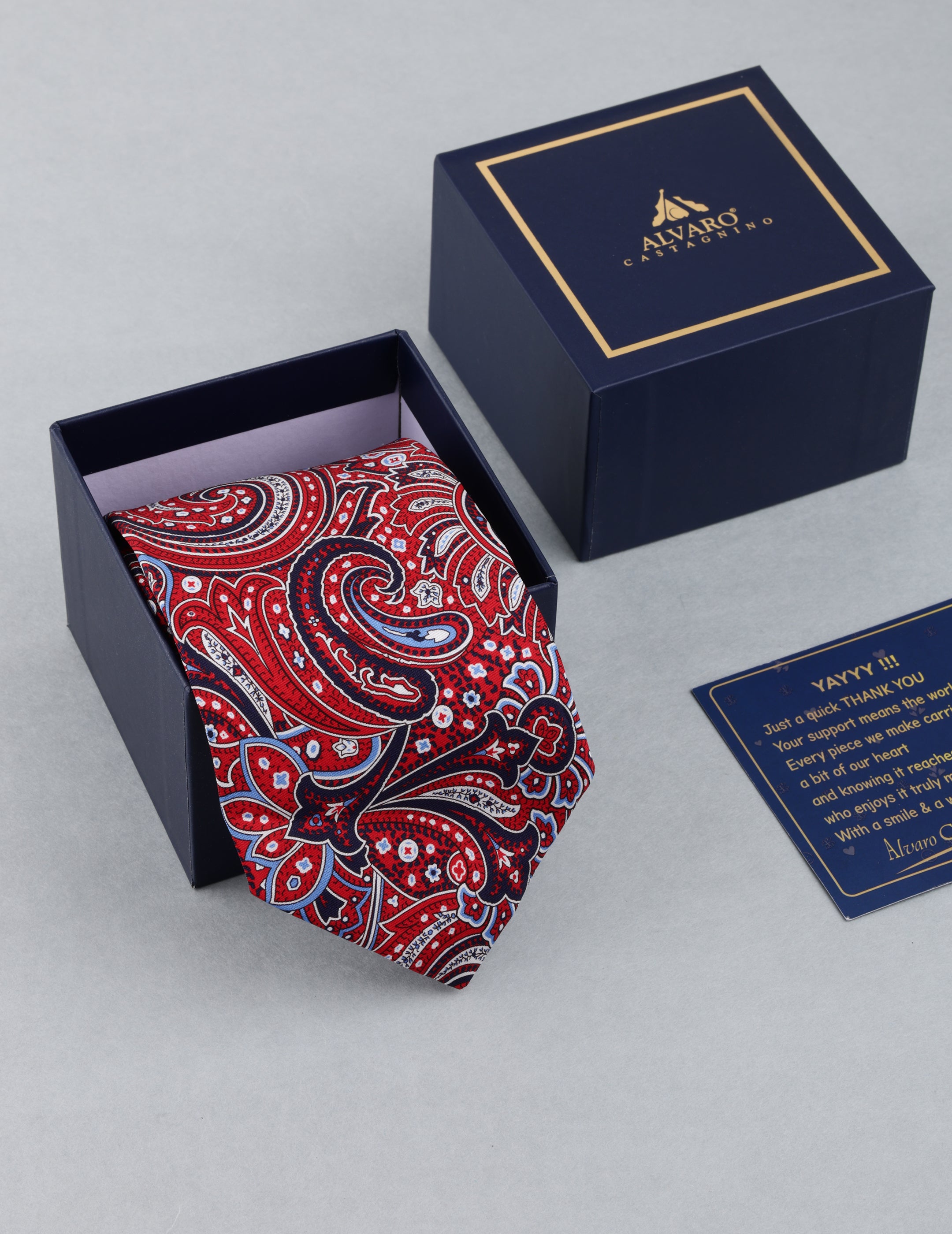 Red & Navy Paisley Printed Silk Necktie