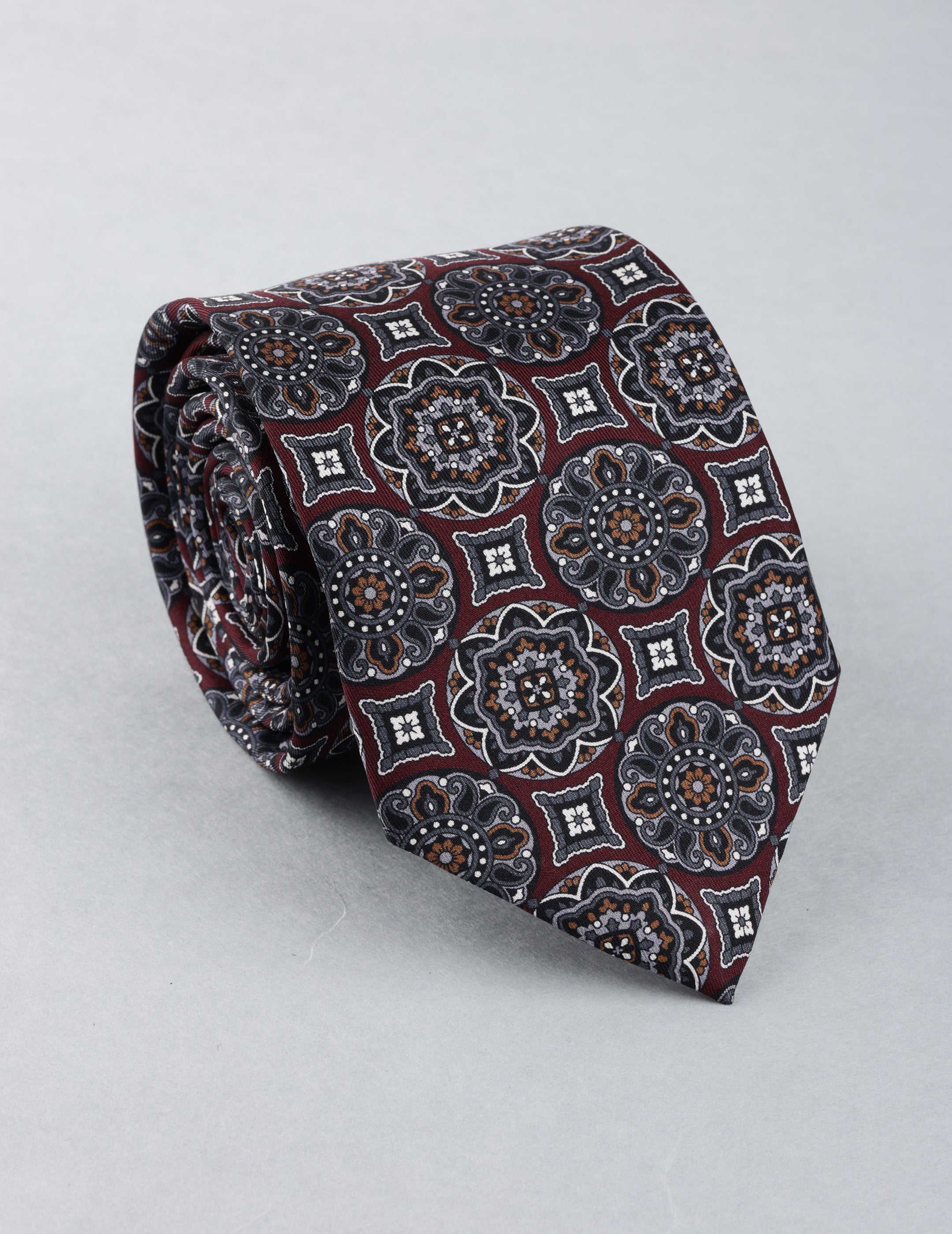 Maroon Geometric Medallion Necktie