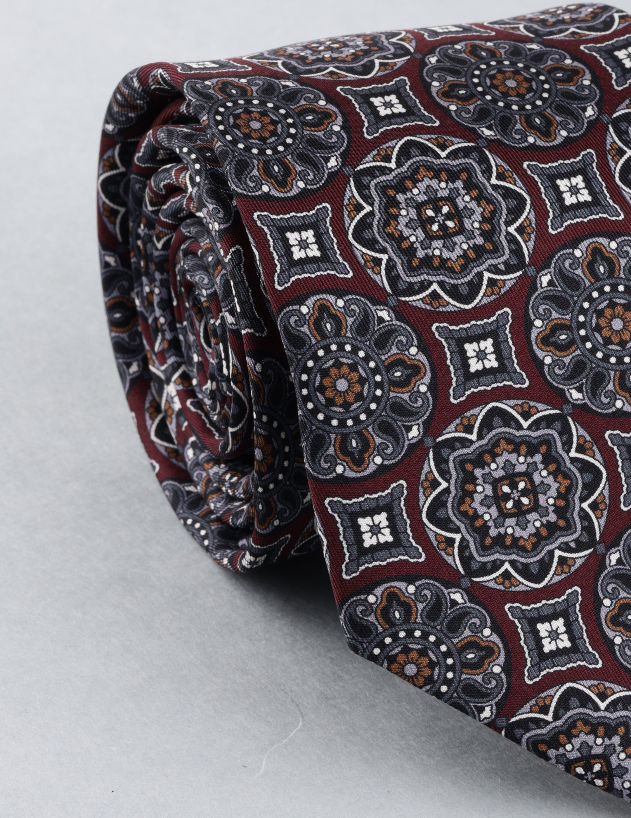 Maroon Geometric Printed Silk Necktie