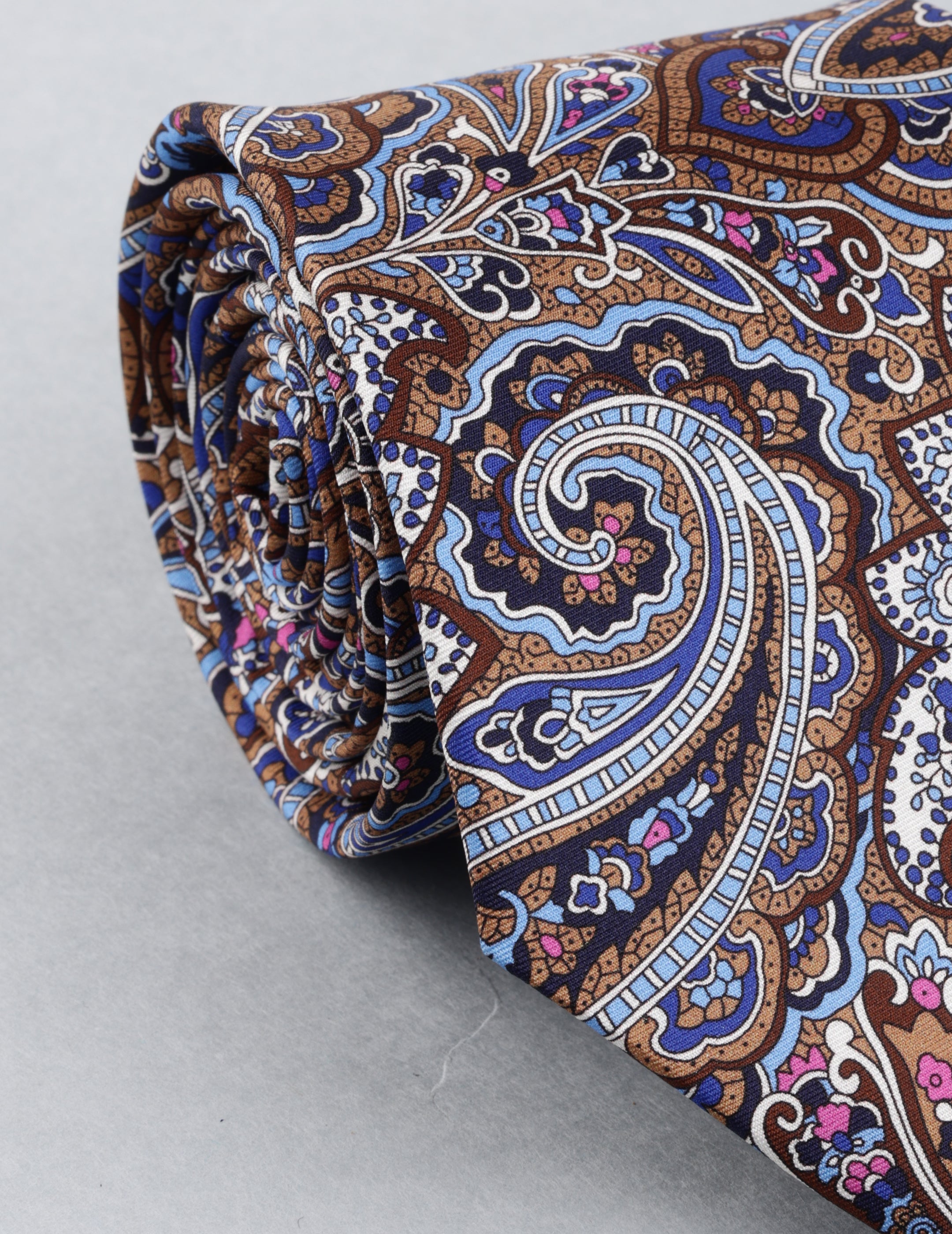 Brown Paisley Printed Silk Necktie