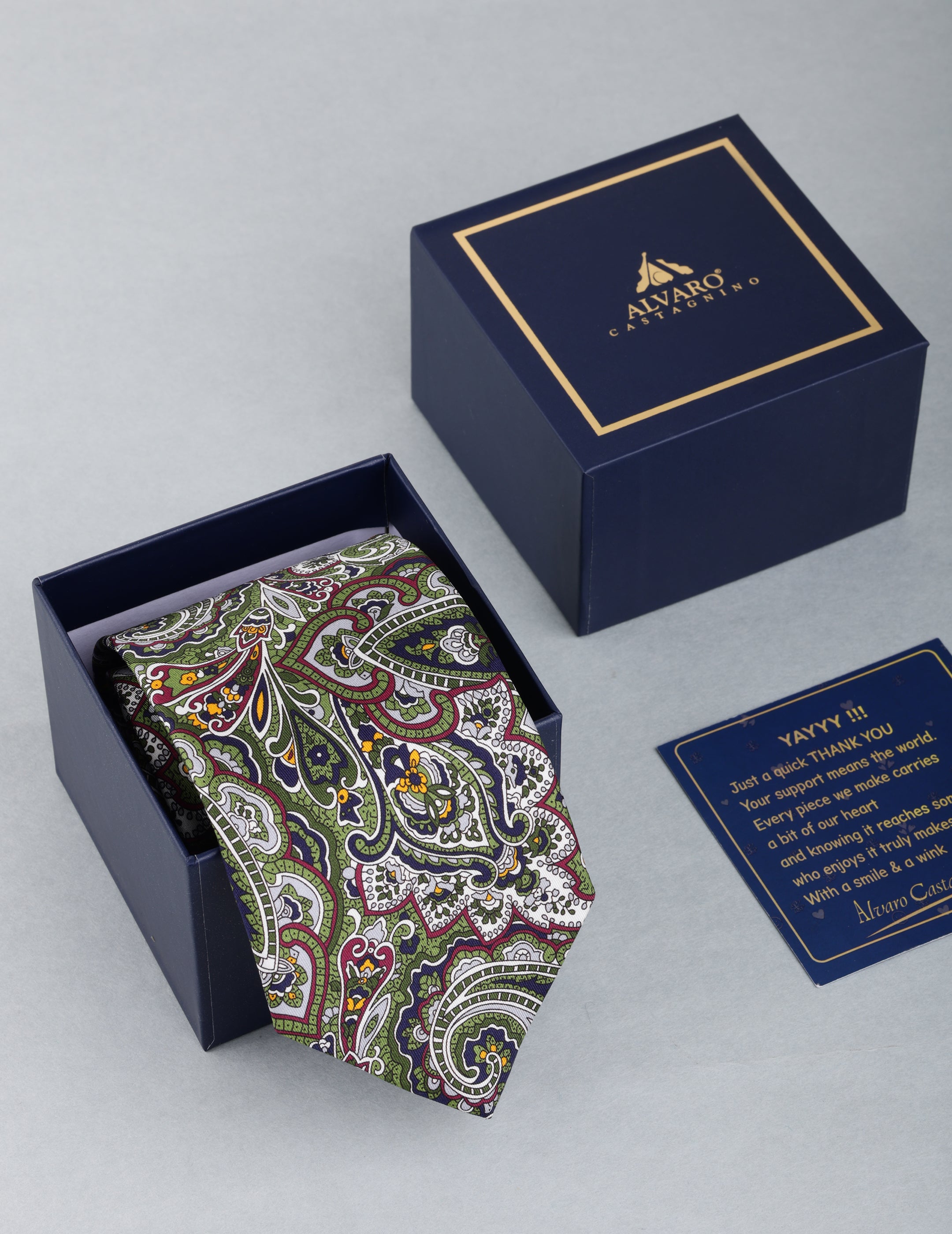 Green Paisley Printed Silk Necktie
