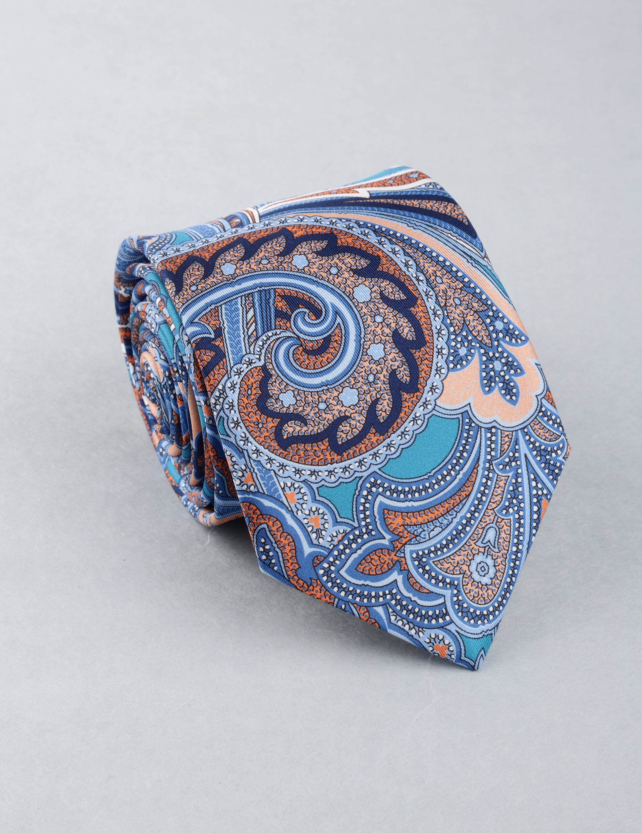 Blue Paisley Printed Silk Necktie