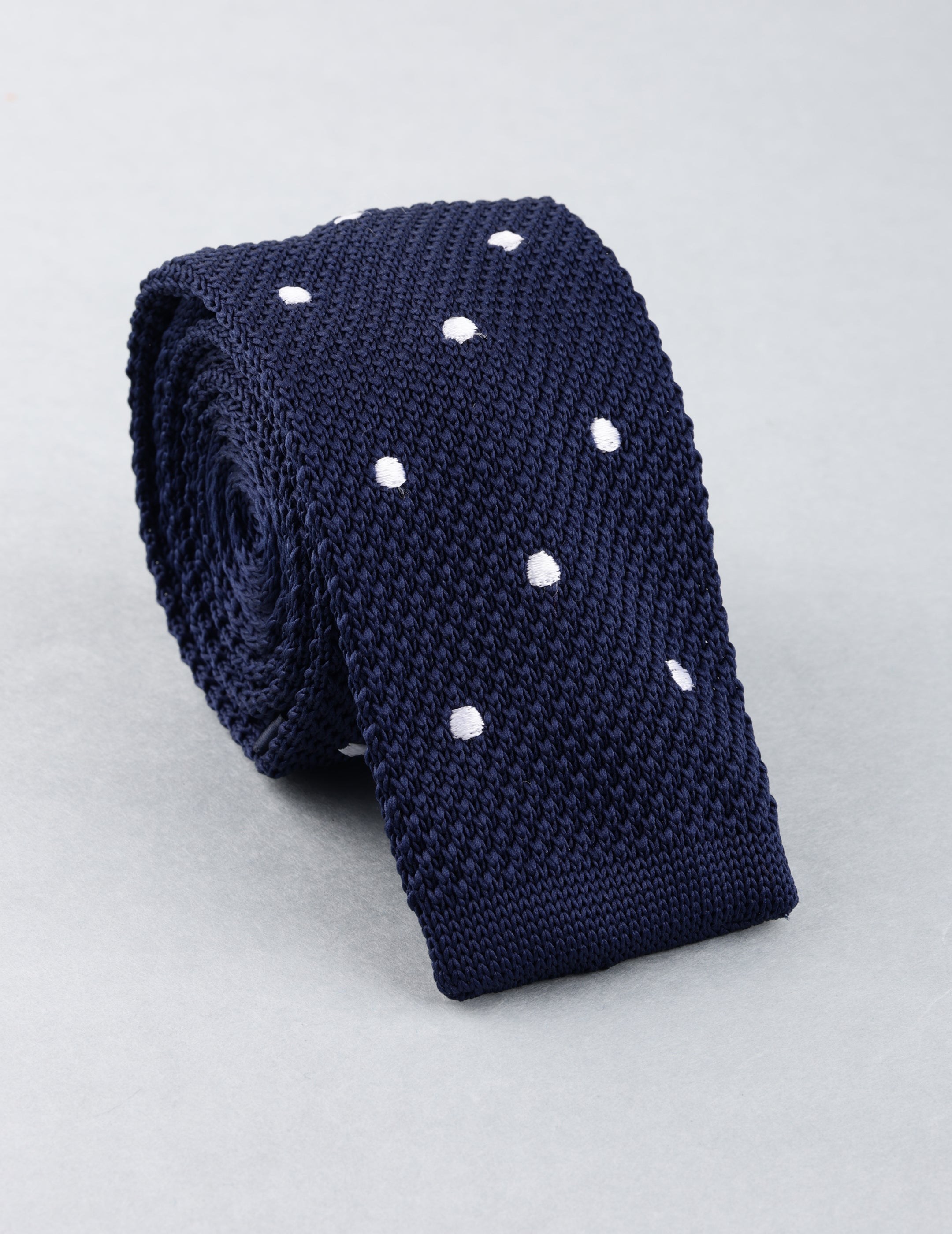 Navy Blue with White Polka Dots Knitted Necktie
