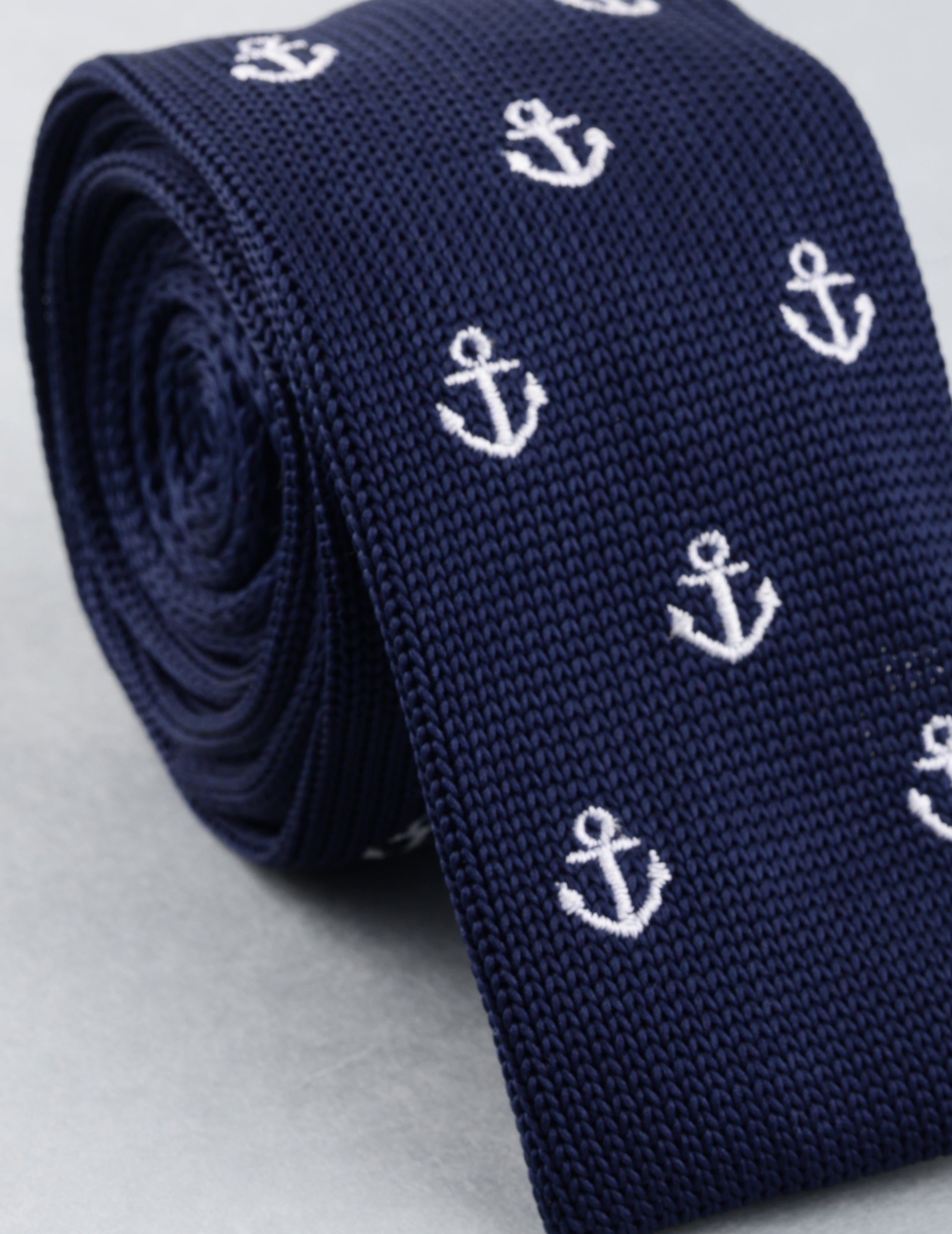 Navy Blue Anchor Knitted Necktie