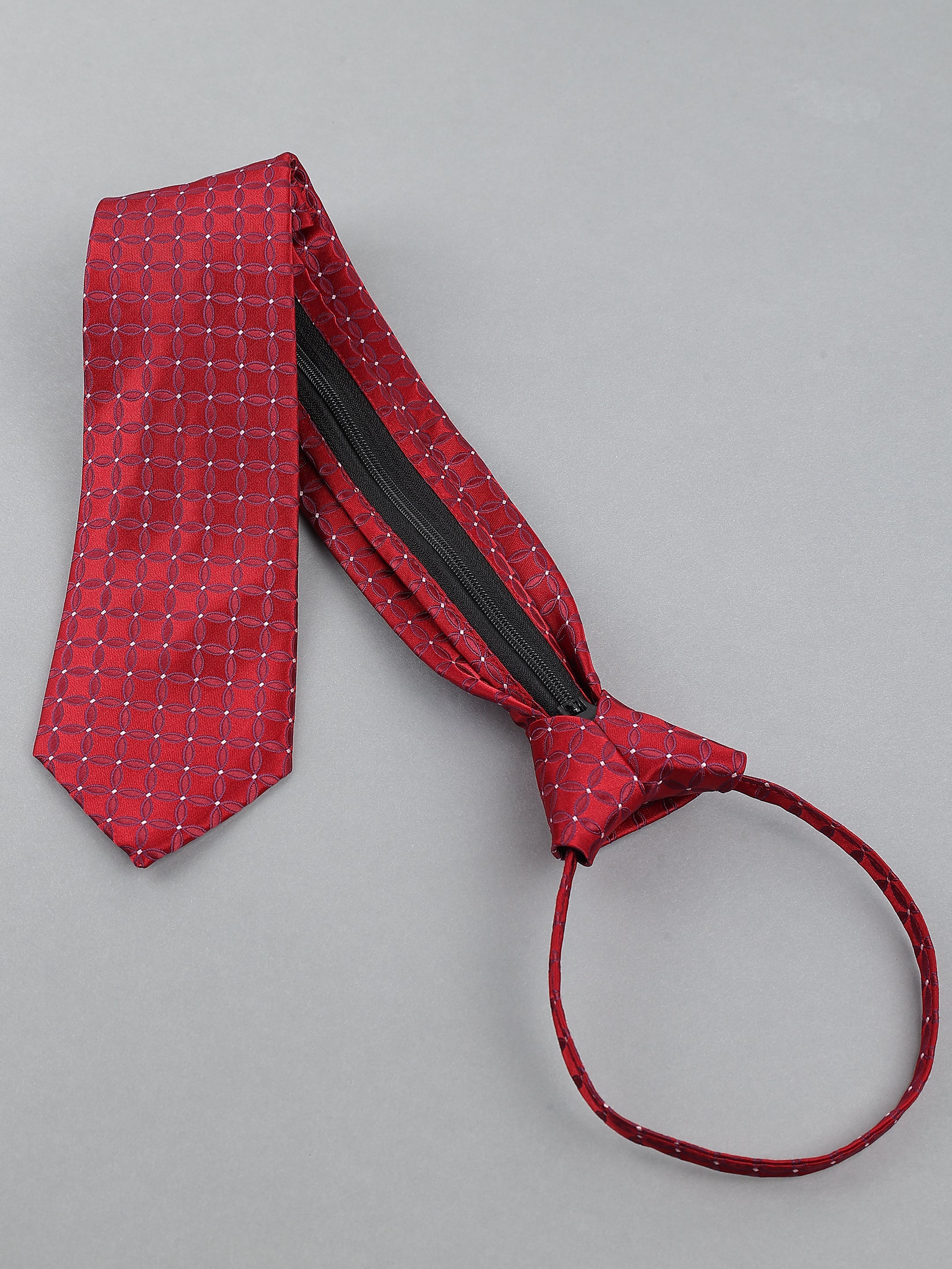Red Geometric Zipper Tie