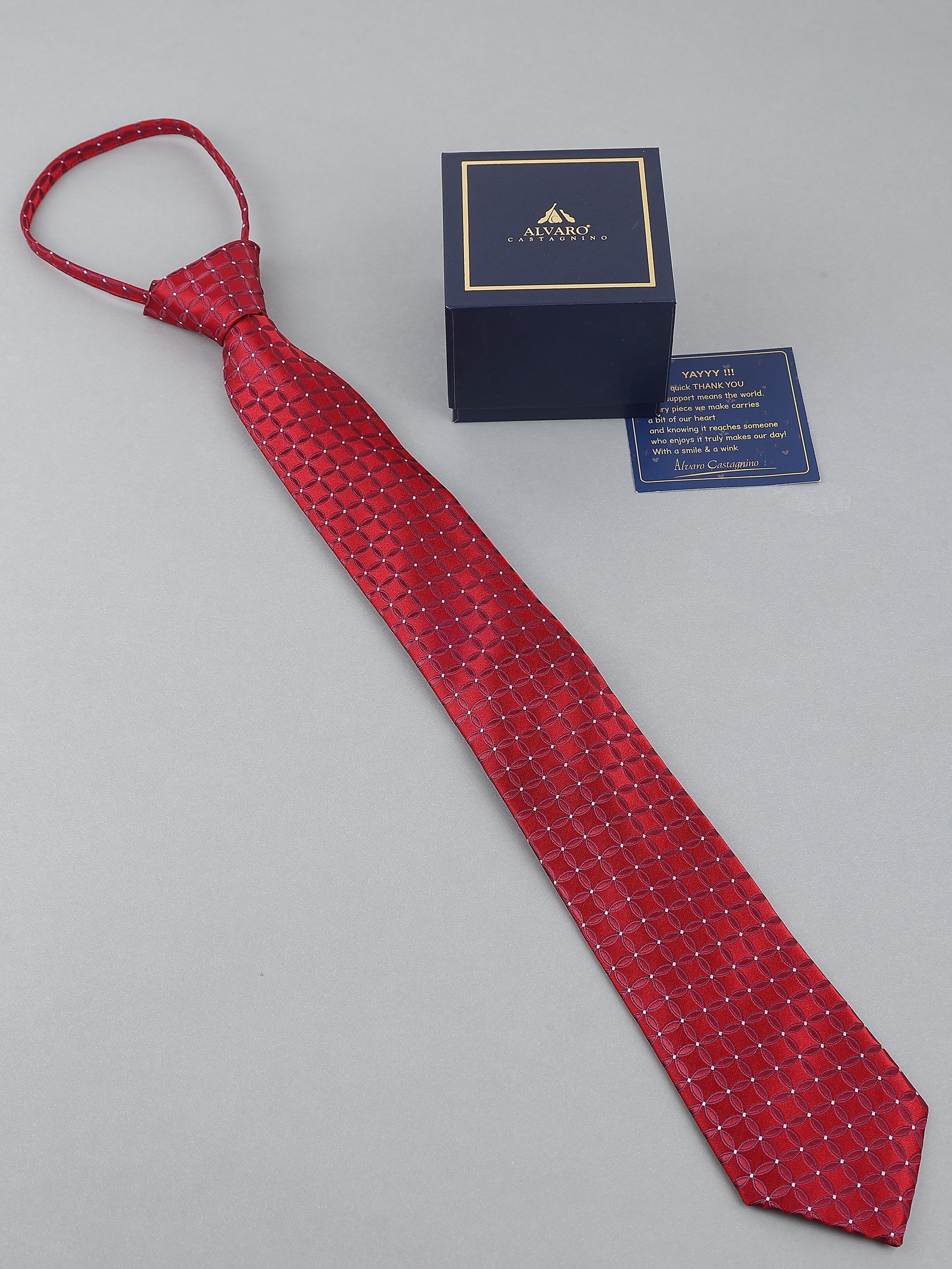 Red Geometric Zipper Tie