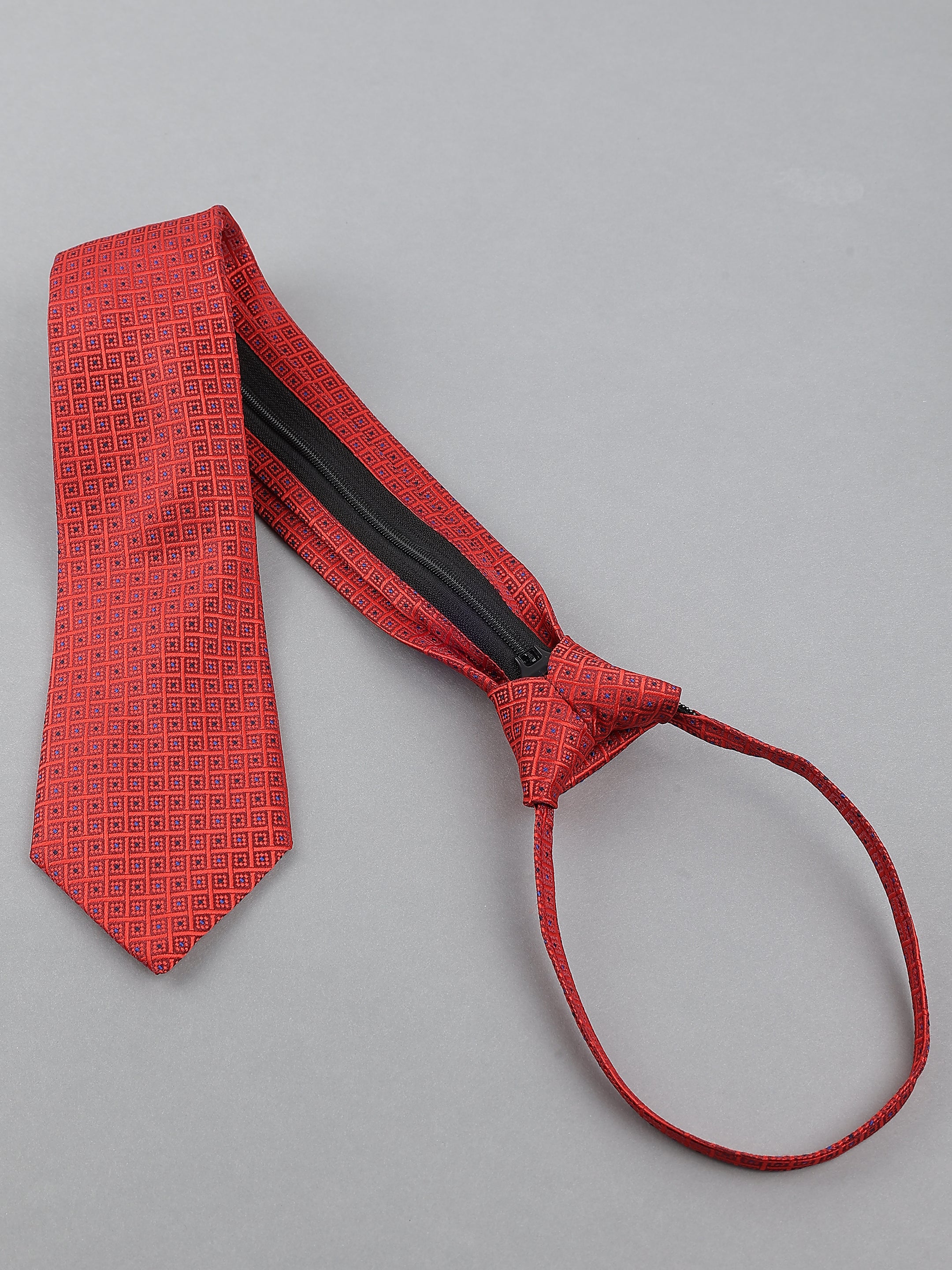 Red Geometric Square Zipper Tie