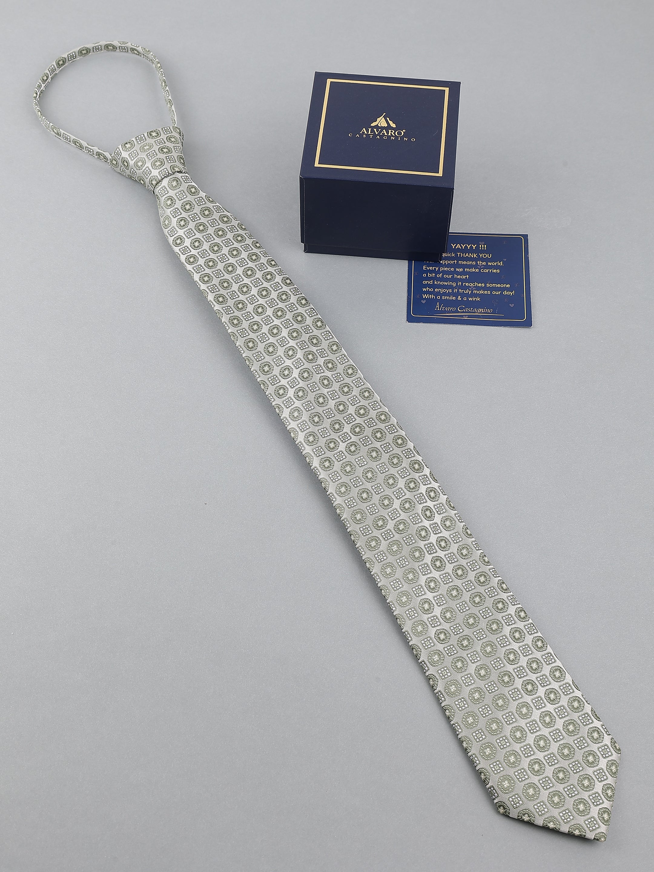 Silver Medallion Geometric Zipper Tie