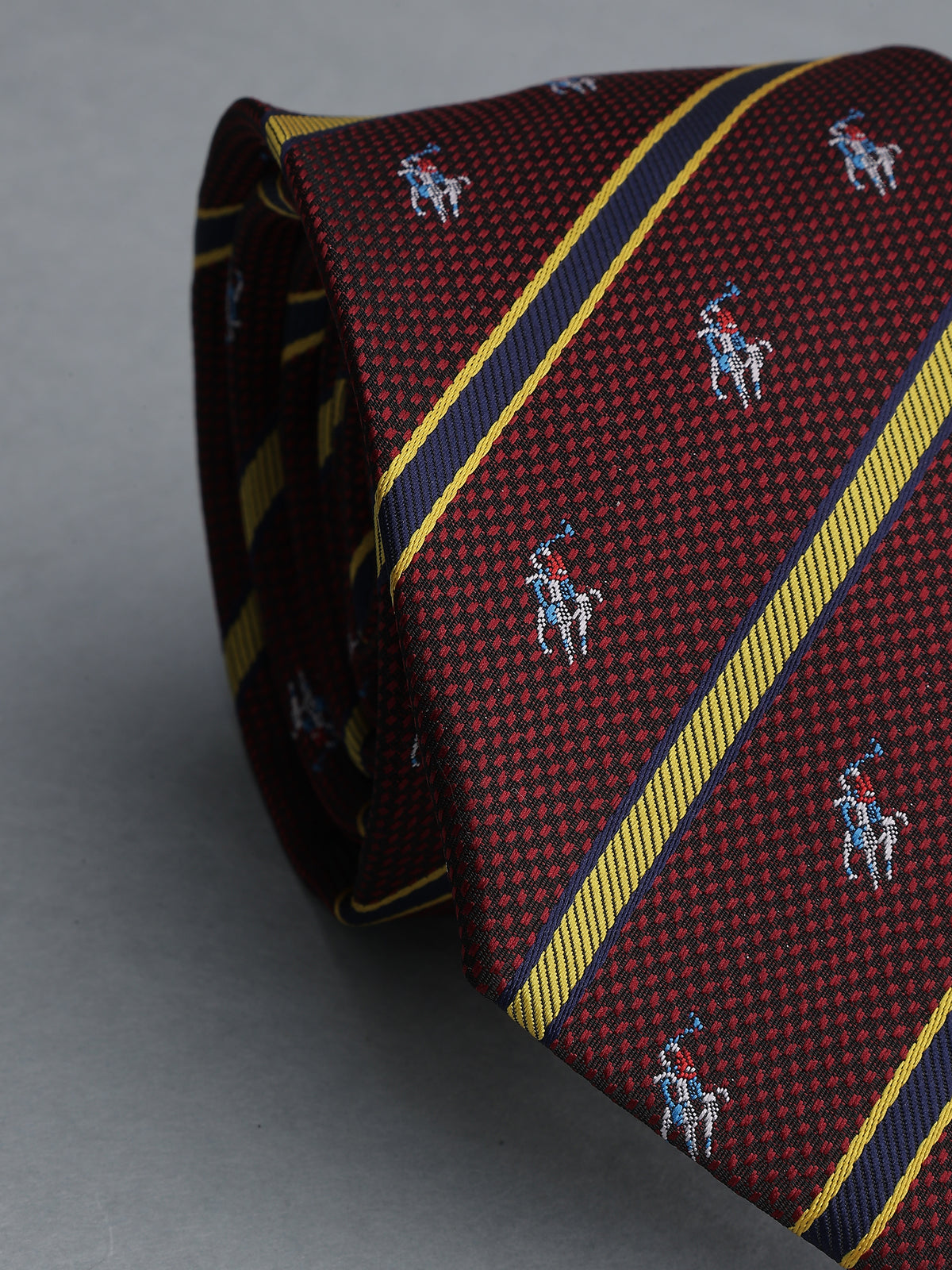 Burgundy Striped Polo Player Necktie