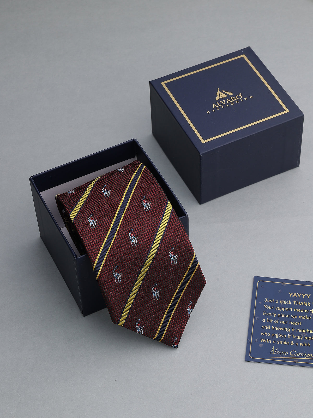 Burgundy Striped Polo Player Necktie