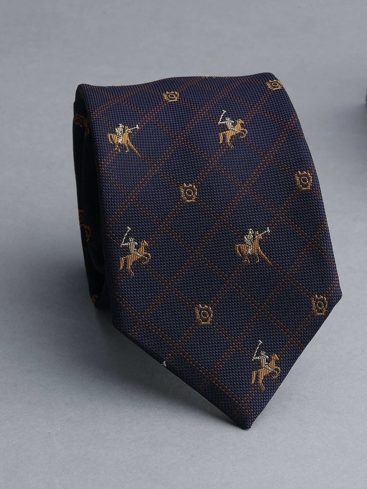 Navy Blue Windowpane Polo Player Necktie