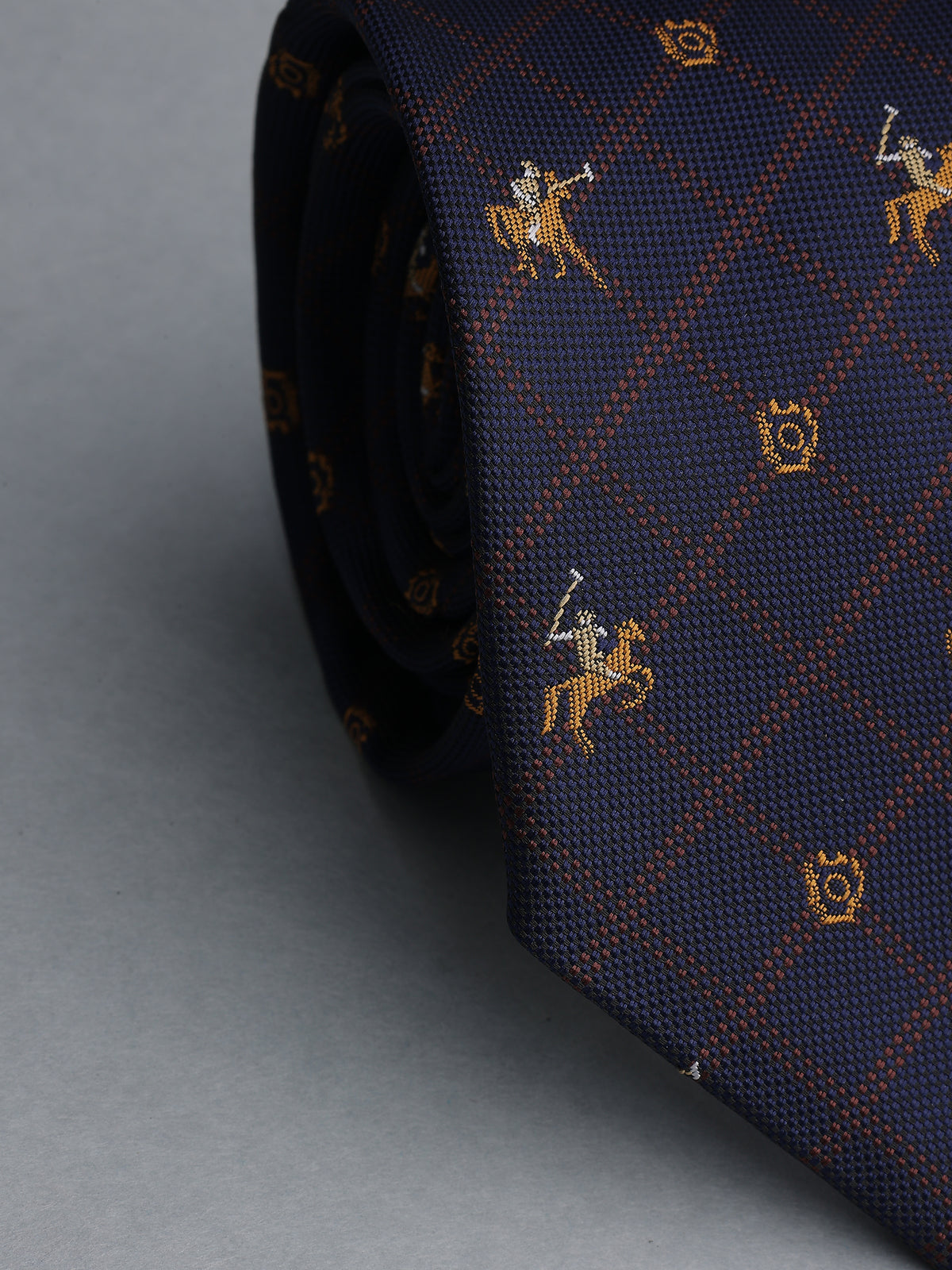 Navy Blue Windowpane Polo Player Necktie
