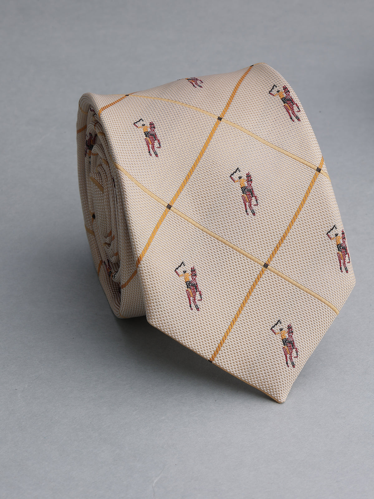 Cream Windowpane Polo Player Necktie