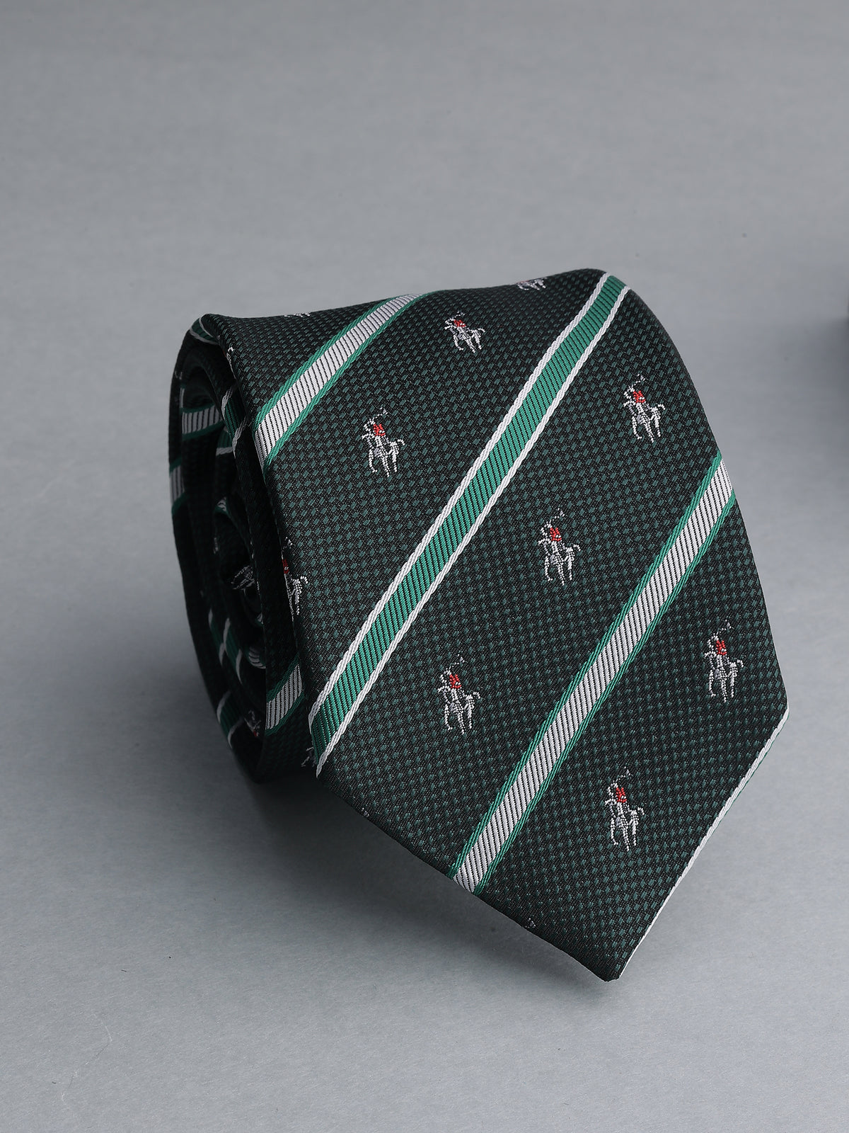 Aristocratic Dark Green Striped Polo Player Necktie