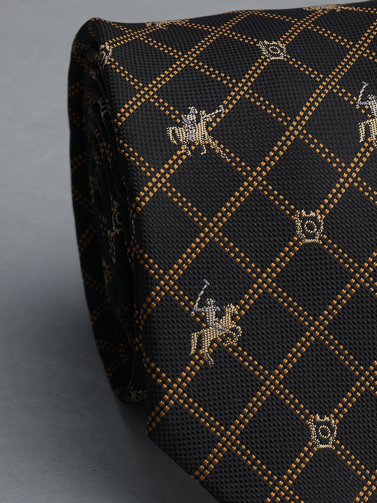 Aristocratic Black and Gold Windowpane Polo Player Necktie
