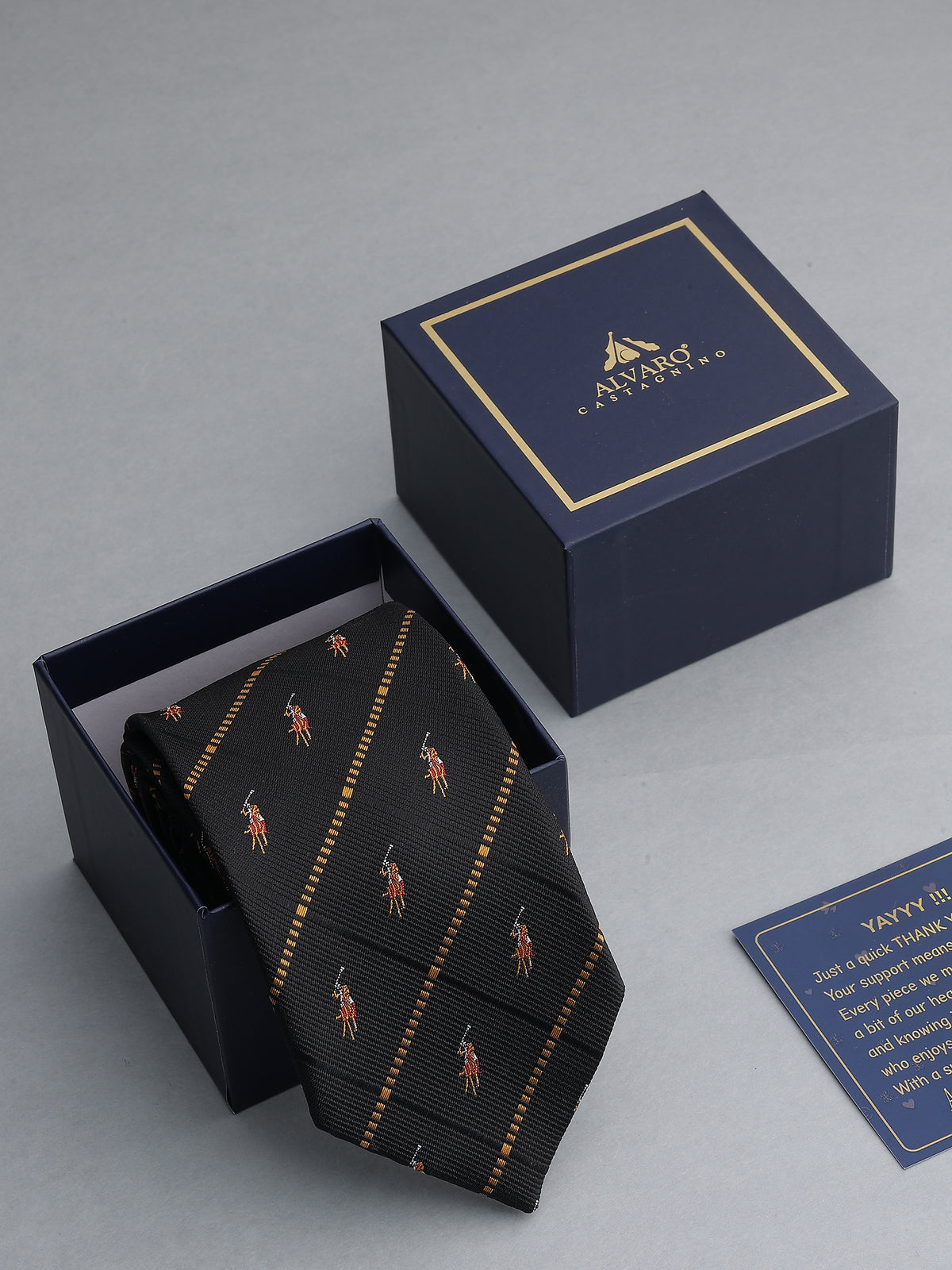 Aristocratic Black Striped Polo Player Necktie