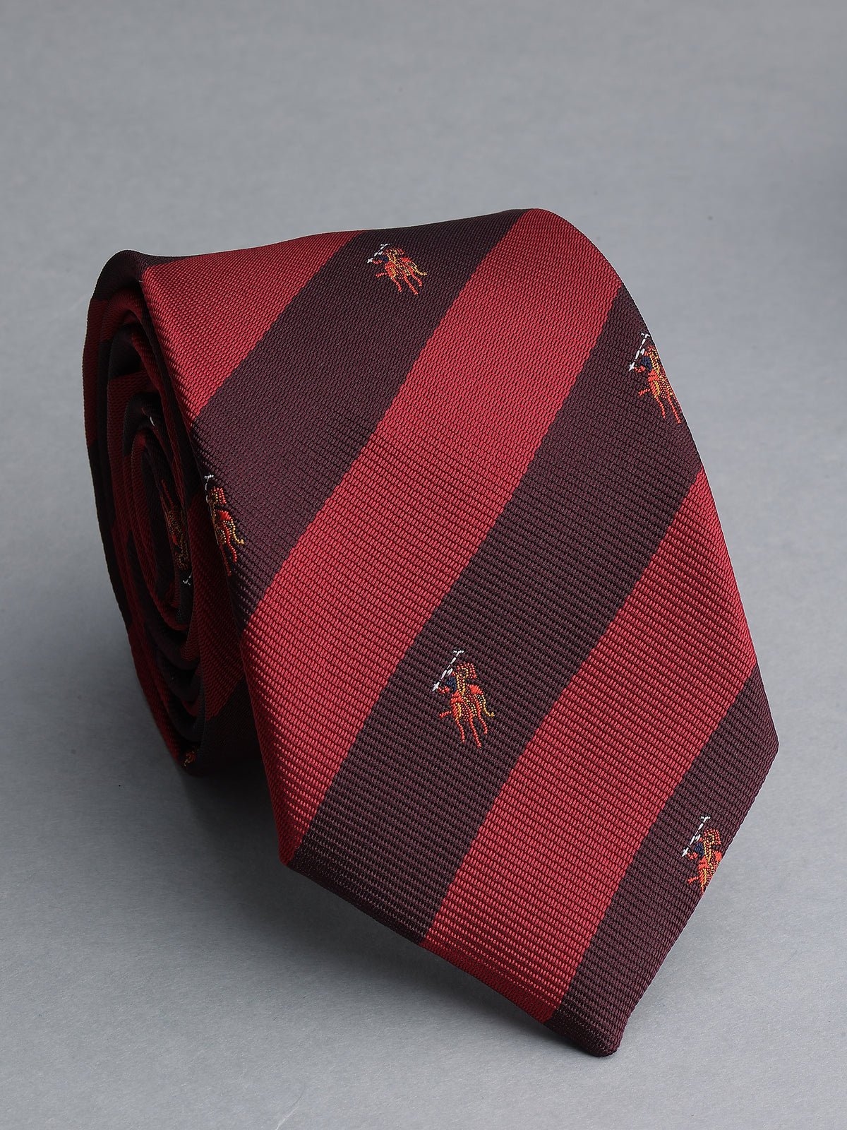 Crimson and Burgundy Striped Polo Player Necktie