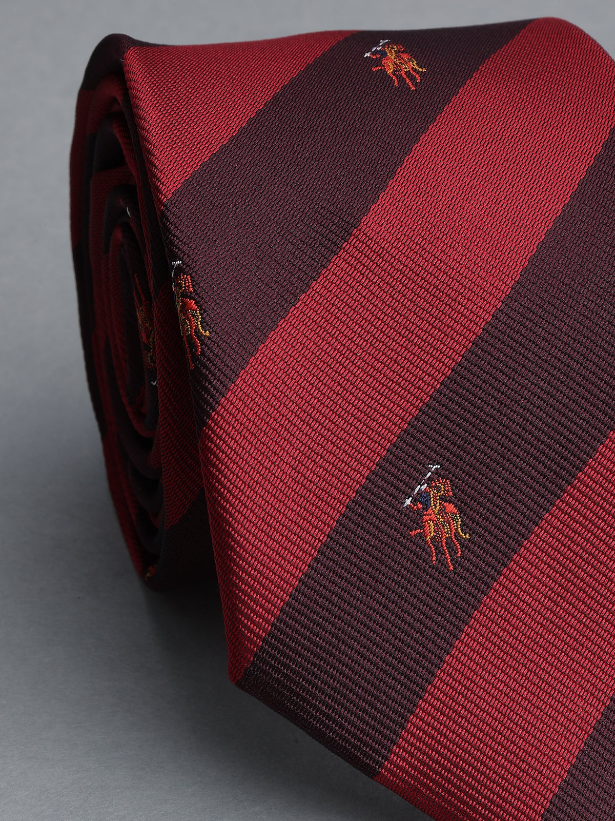 Crimson and Burgundy Striped Polo Player Necktie