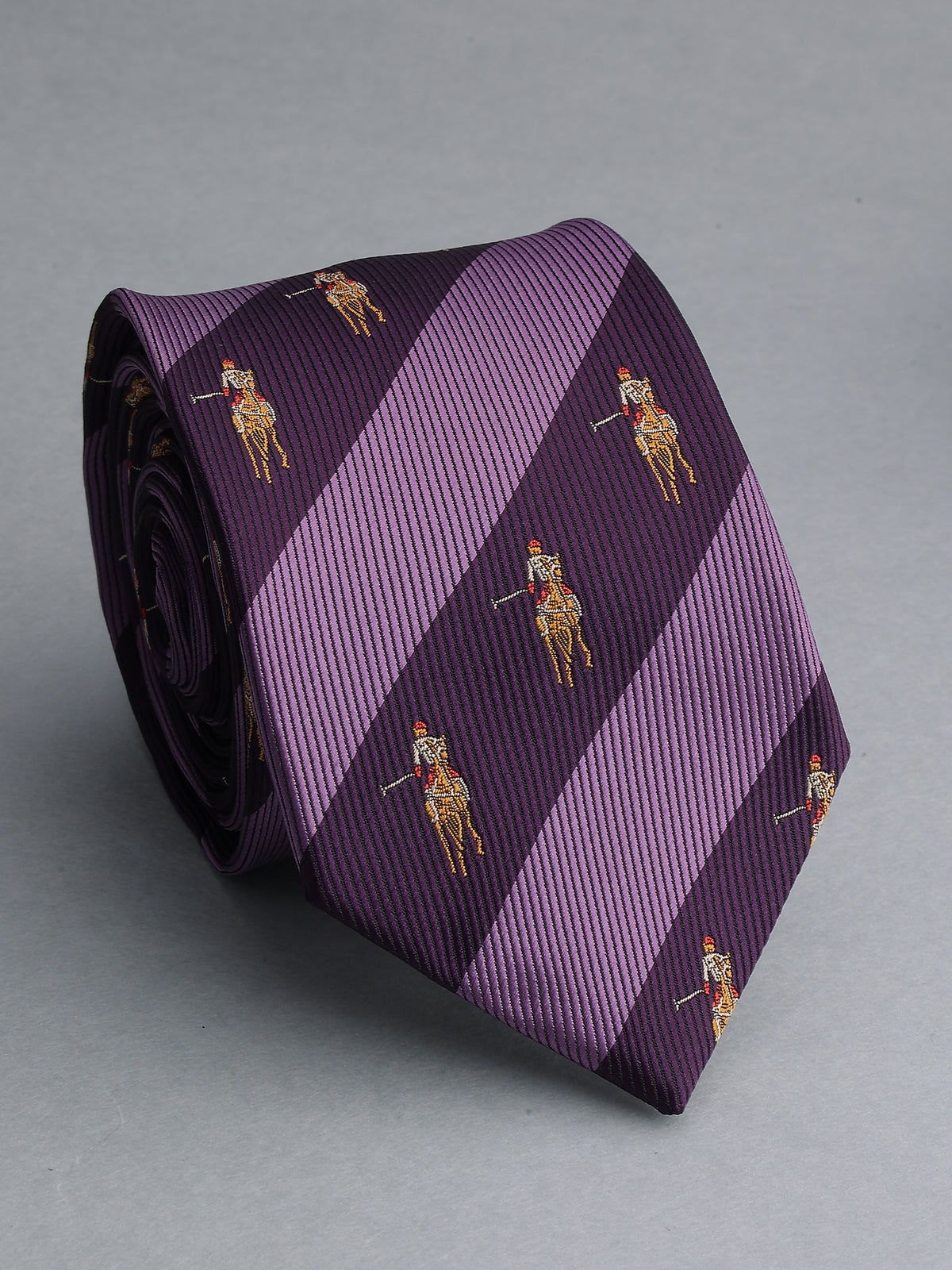 Purple and Lavender Striped Polo Player Necktie