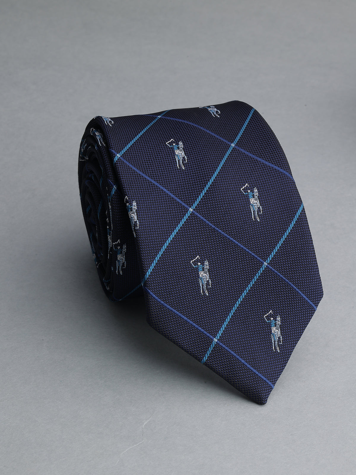 Navy Windowpane Polo Player Necktie