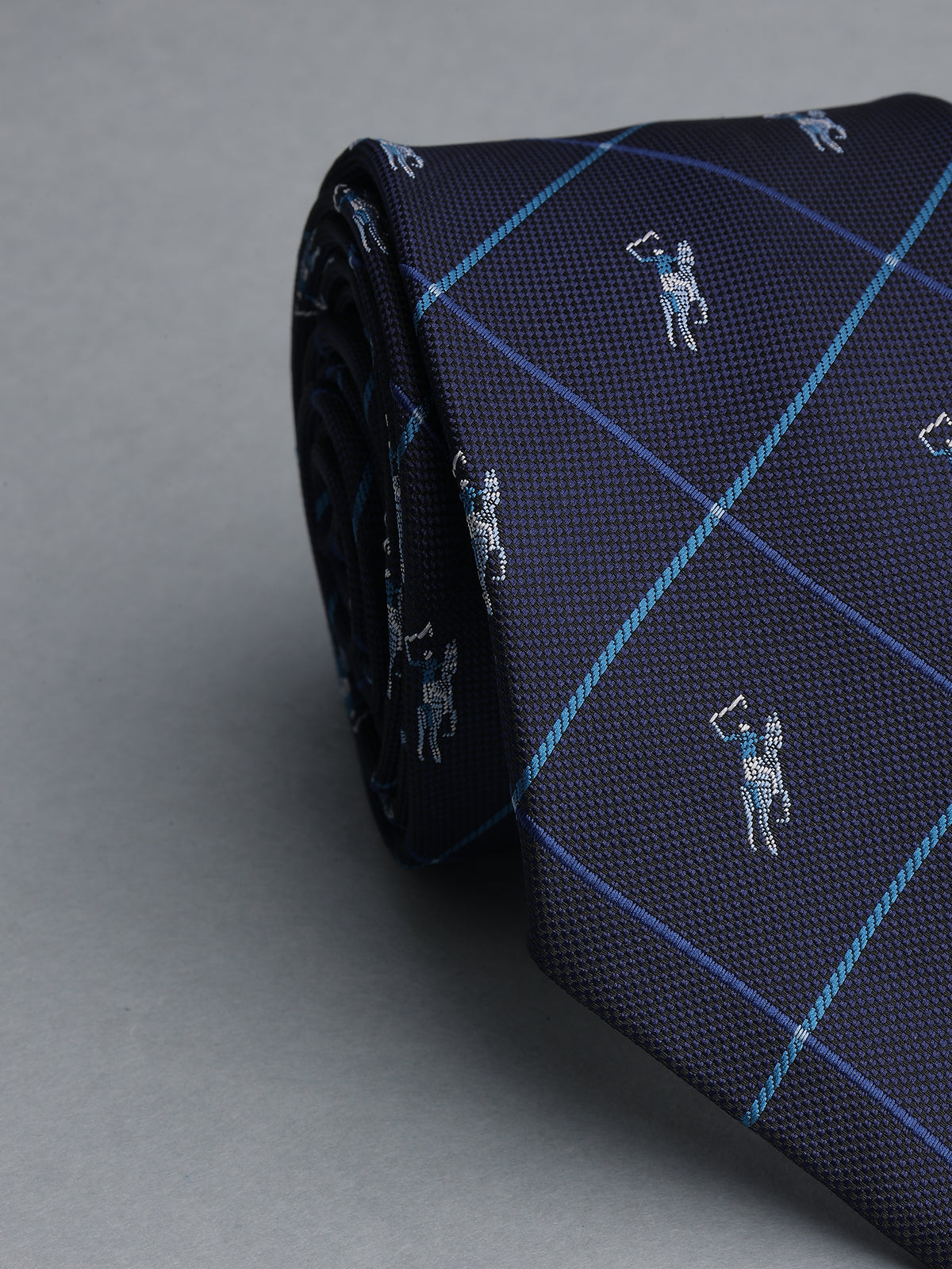 Navy Windowpane Polo Player Necktie