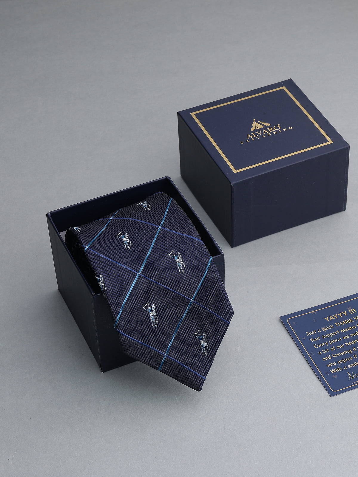 Navy Windowpane Polo Player Necktie