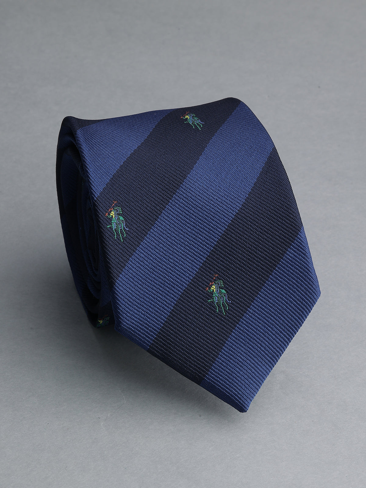 Royal Blue and Navy Striped Polo Player Necktie