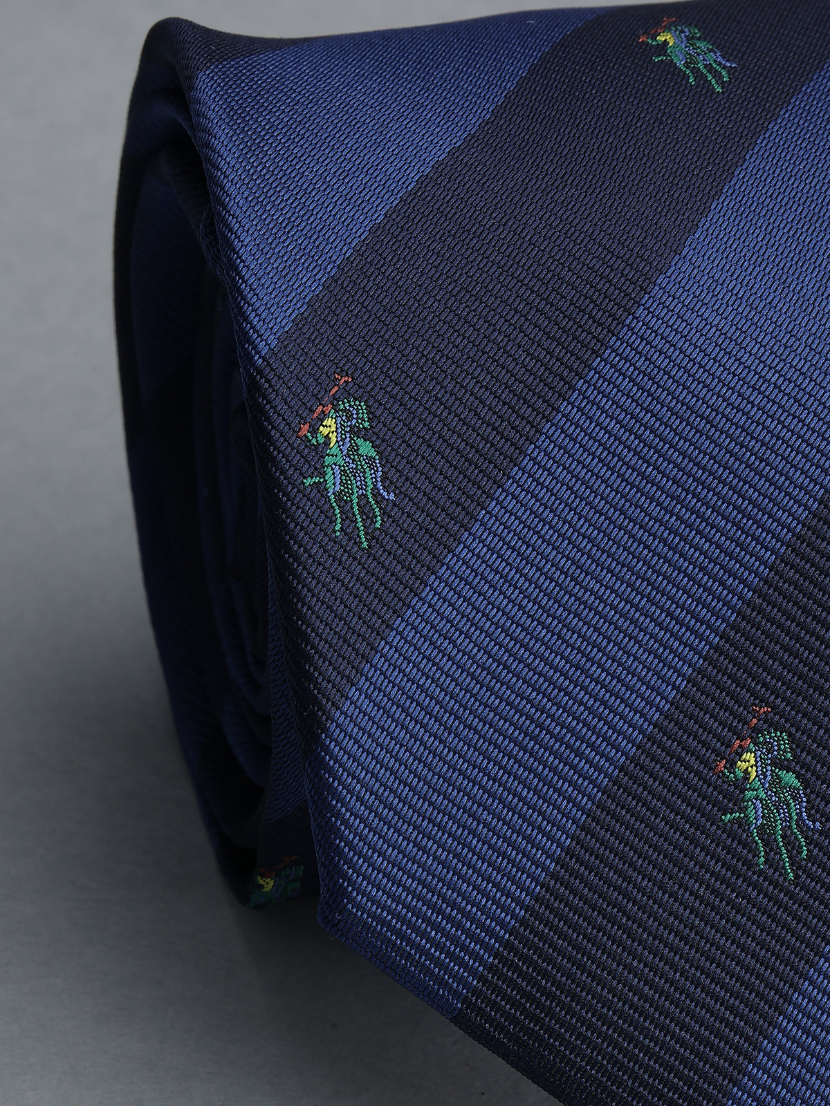 Royal Blue and Navy Striped Polo Player Necktie