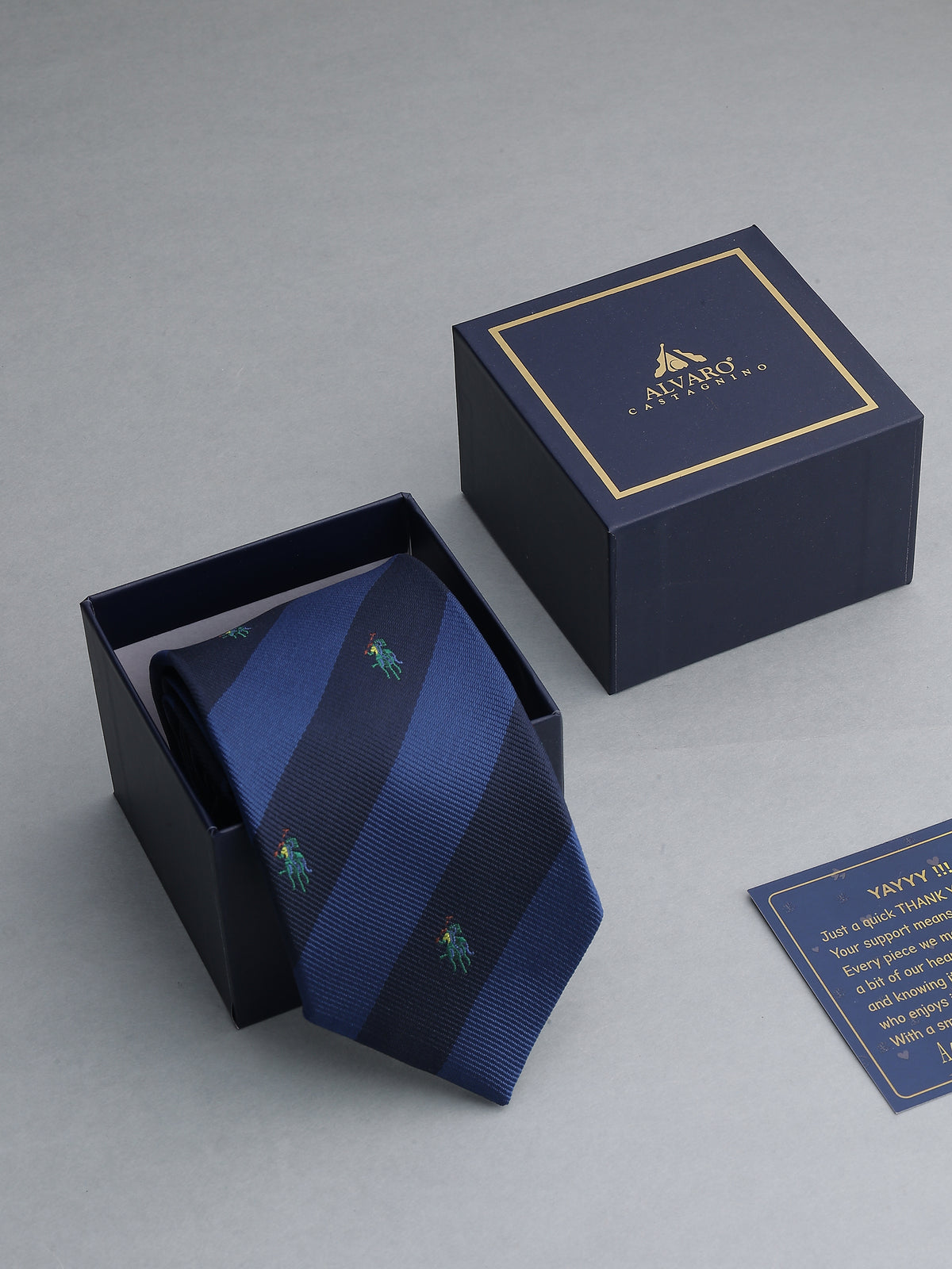 Royal Blue and Navy Striped Polo Player Necktie