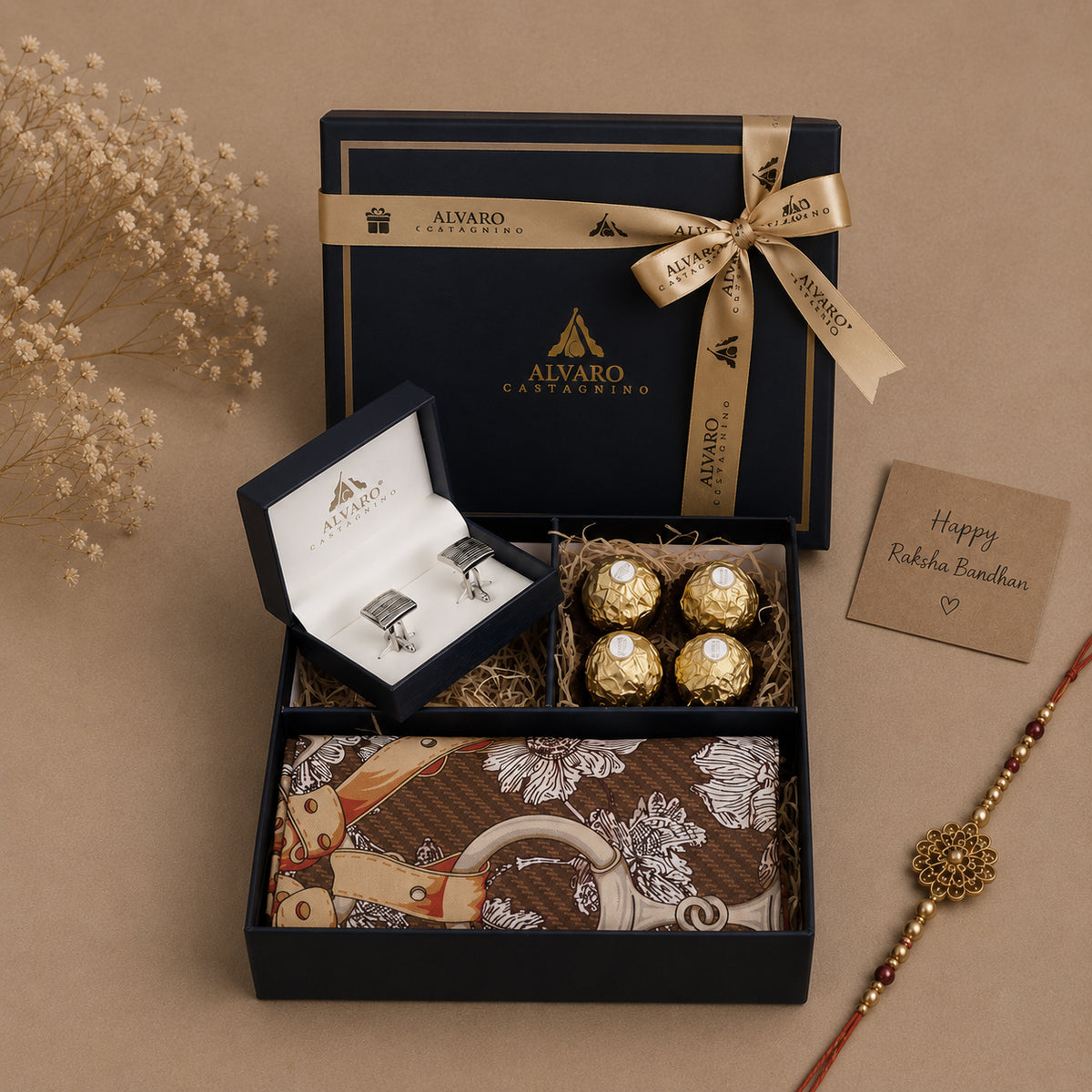 Men Scarf with Cufflinks & Chocolates Gift Set