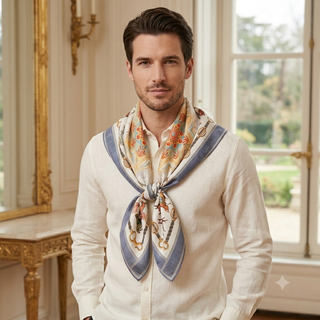 Men Horse Print Scarf, Cufflinks & Chocolates Gift Set